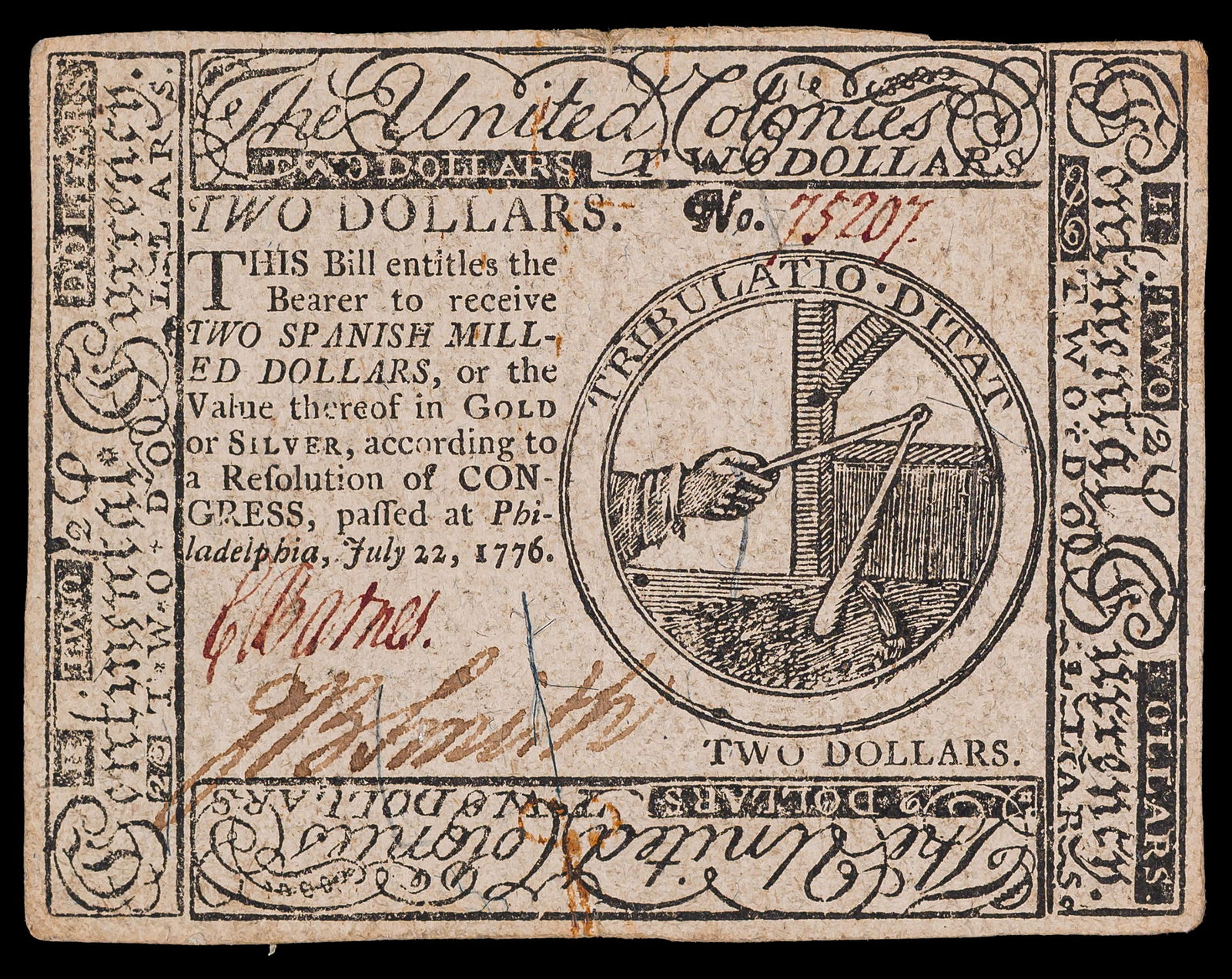 Continental Currency. VF-EF 1776 $2 Note (1 of 2)
