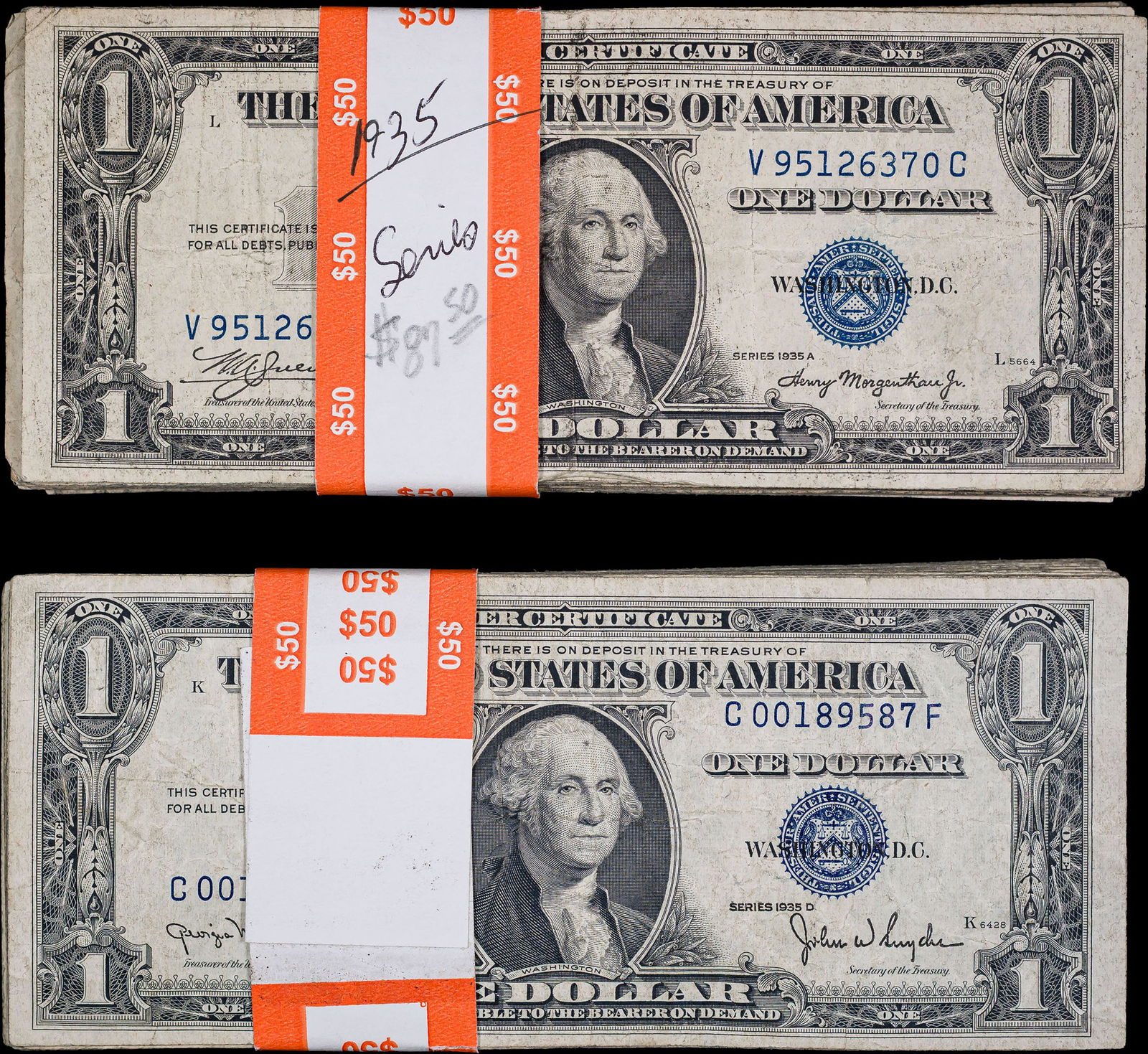 100 Pcs Mixed 1935 $1 Silver Certificates (1 of 1)
