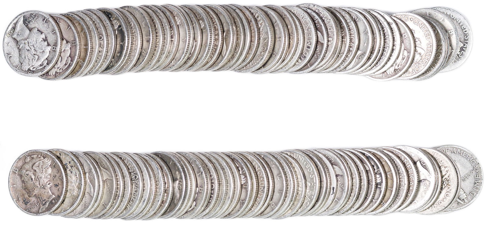 2 Rolls Of Mixed Circulated Mercury Dimes (1 of 1)