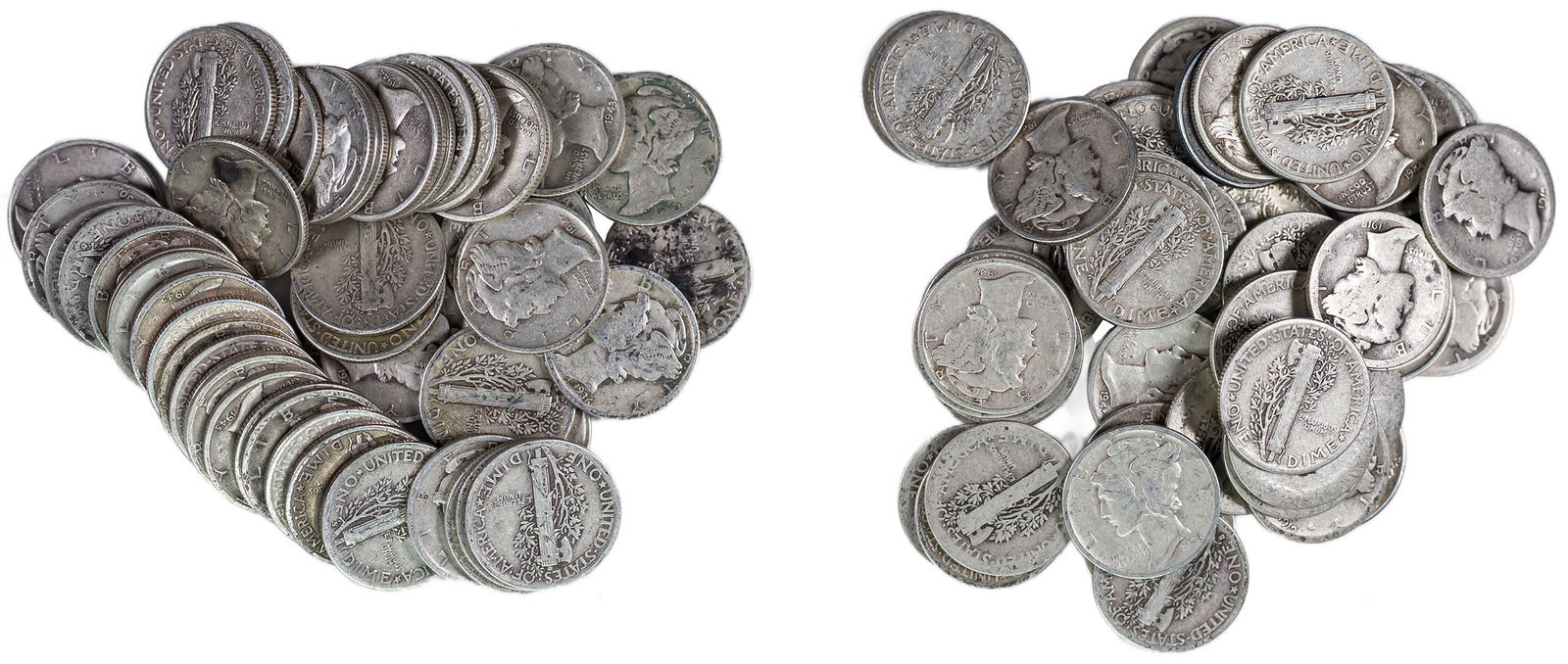 2 Rolls Of Mixed Circulated Mercury Dimes (1 of 1)