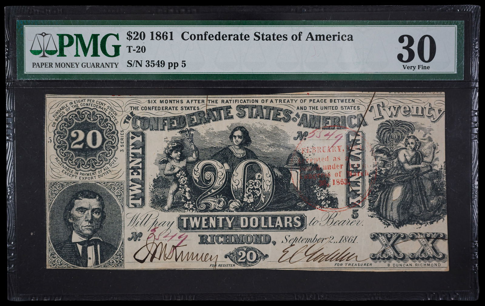 Confederate. PMG VF-30 1861 $20 Note (1 of 2)