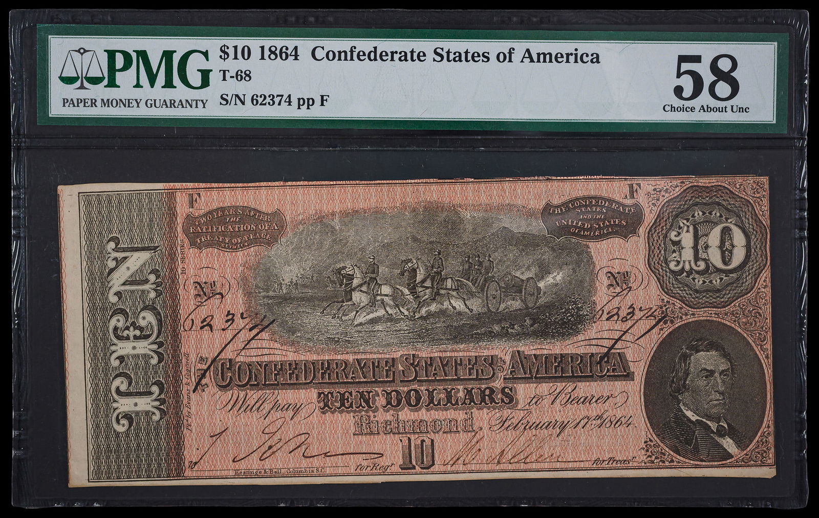 Confederate. PMG AU-58 1864 $10 (1 of 2)