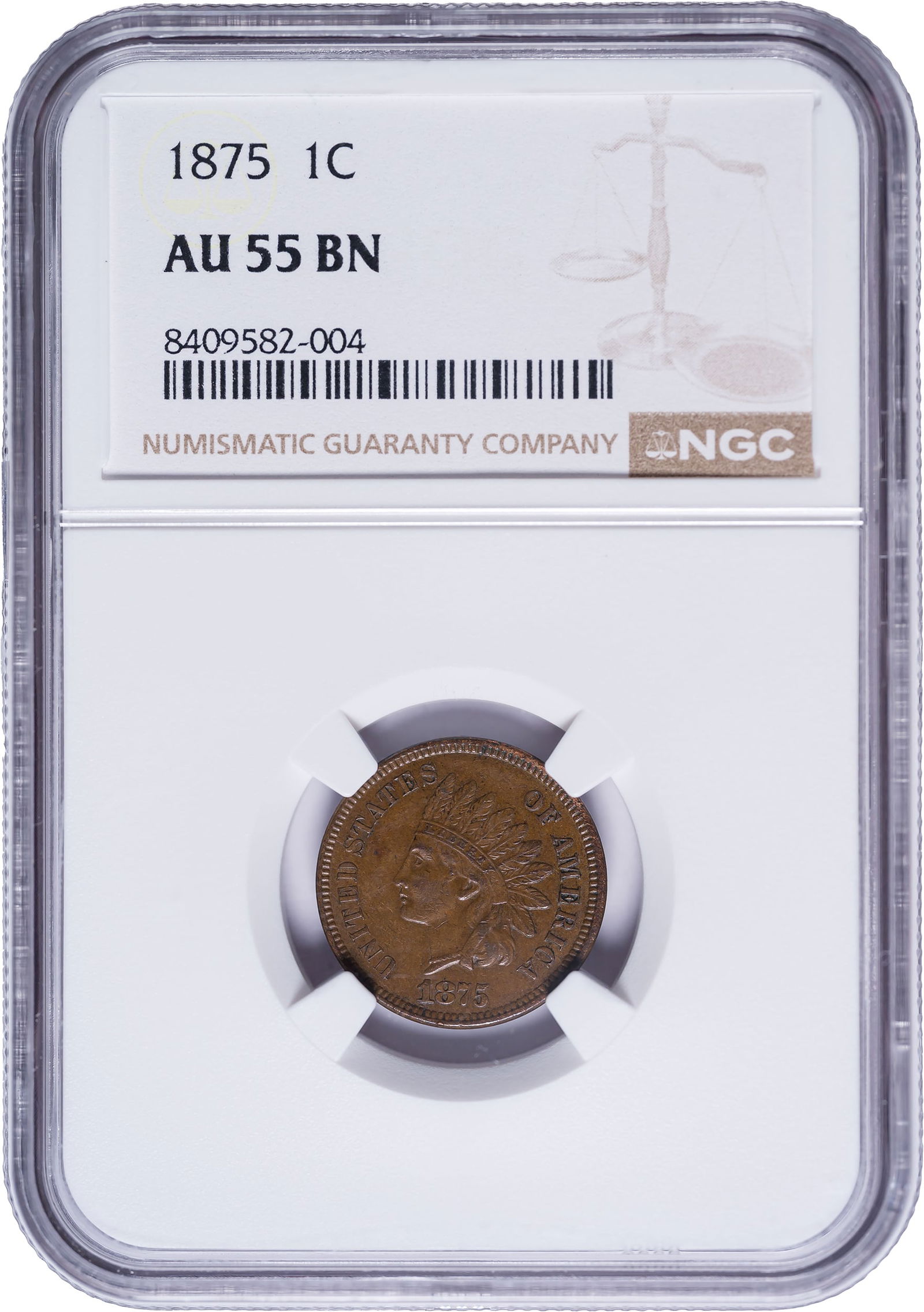 NGC AU-55 1875 Indian Cent (1 of 2)