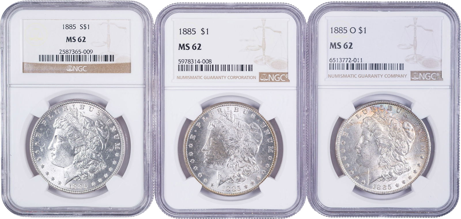 NGC-Certified MS-62 Morgan Dollar Threesome (1 of 2)