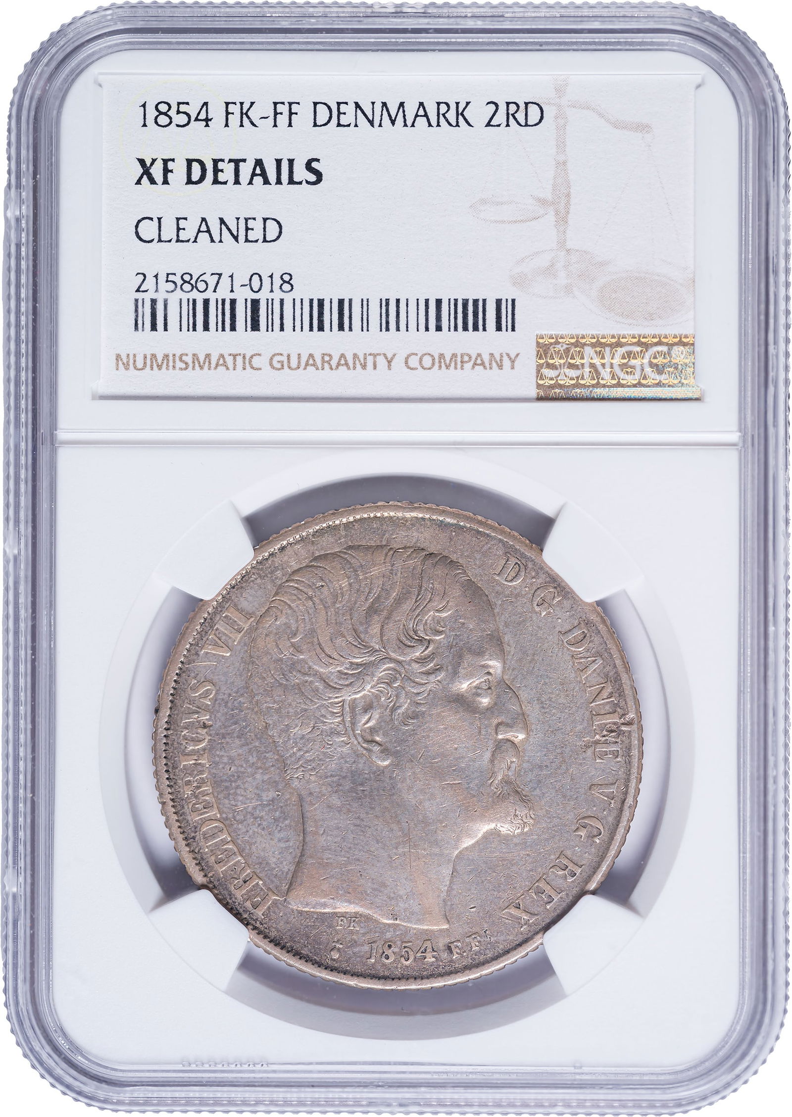 Denmark. EF Details 1854 2 Rigsdaler (1 of 2)