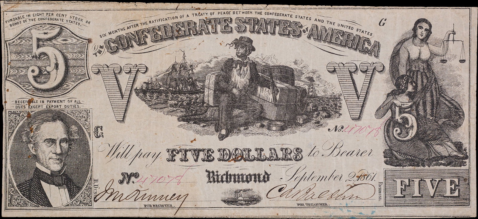 VF 1861 Confederate $5 (1 of 2)