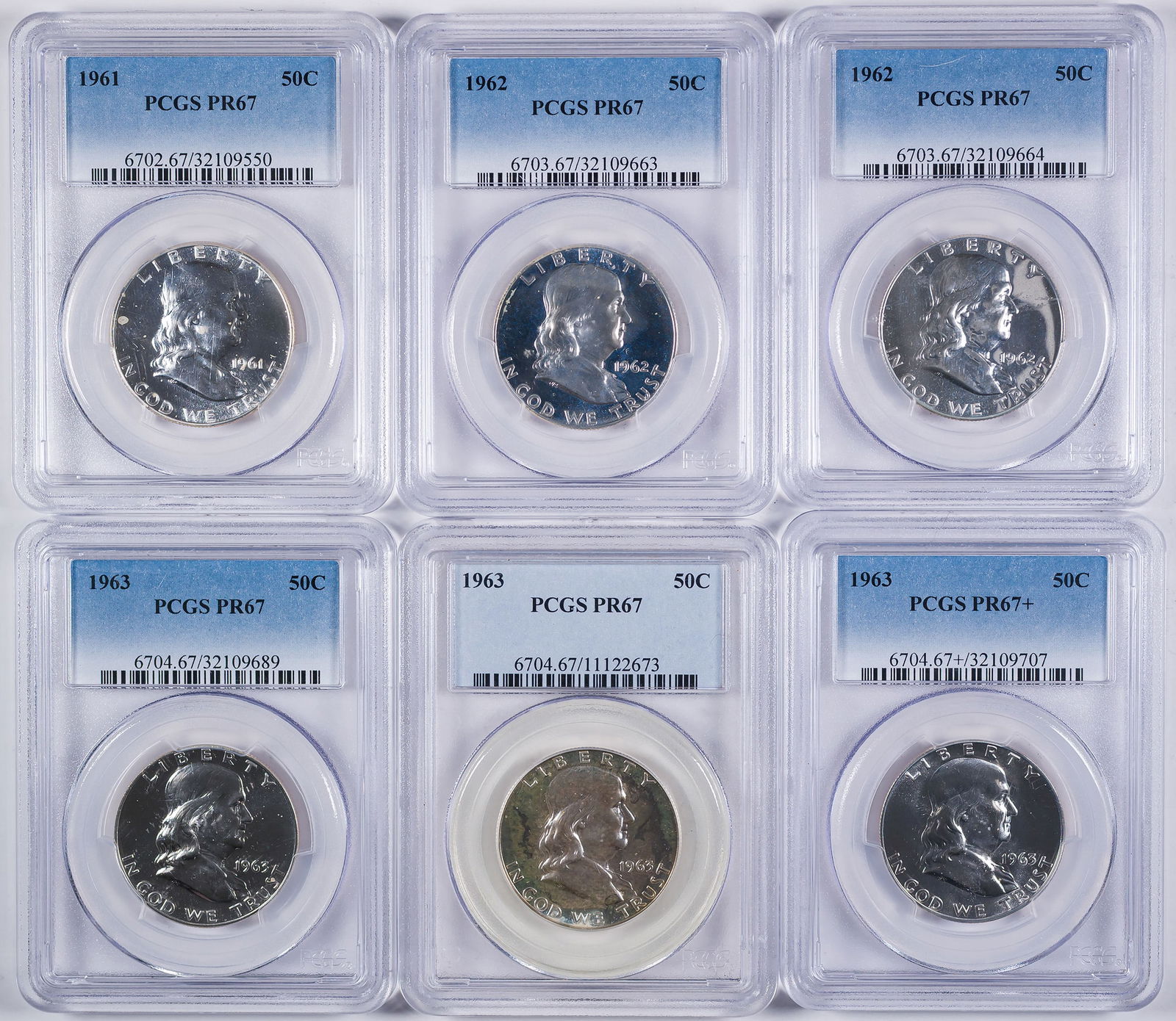 6 Pieces PCGS Proof-67 Franklin Half Dollars (1 of 2)