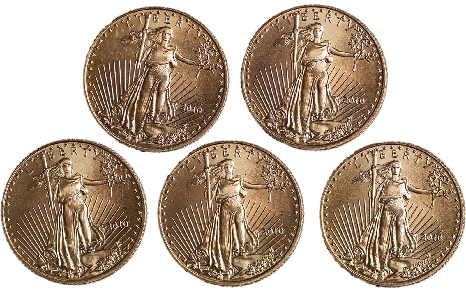 5 Pieces 2010 1/10 Ounce Gold Eagles (1 of 2)