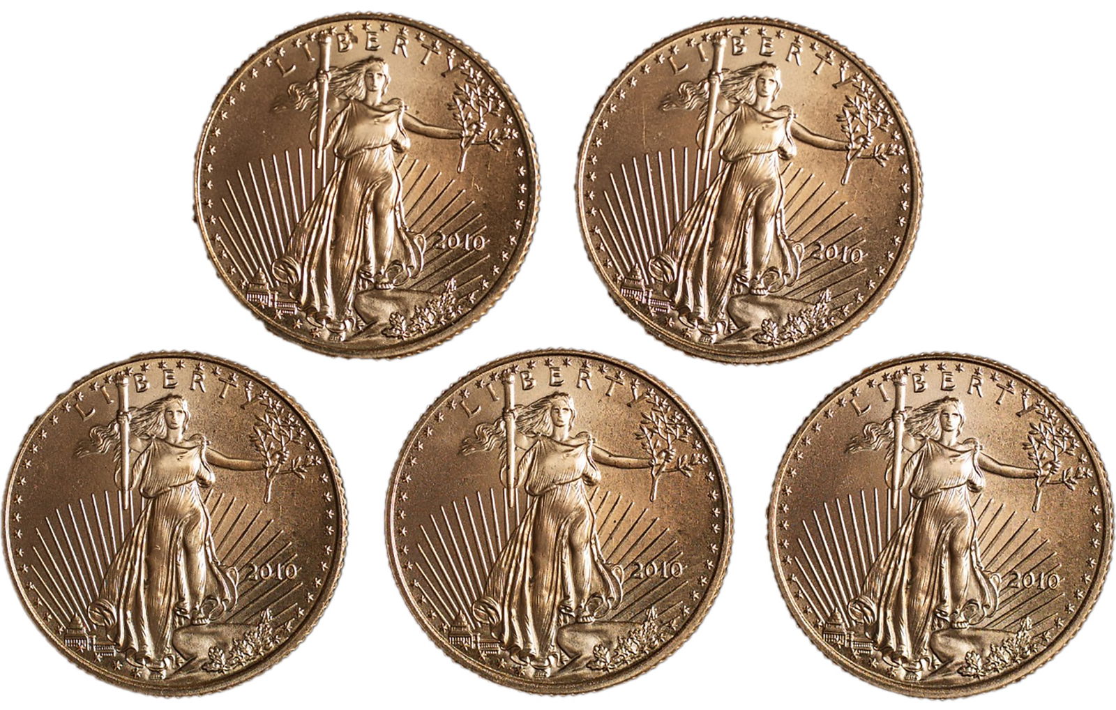 5 Pieces 2010 1/10 Ounce Gold Eagles (1 of 1)