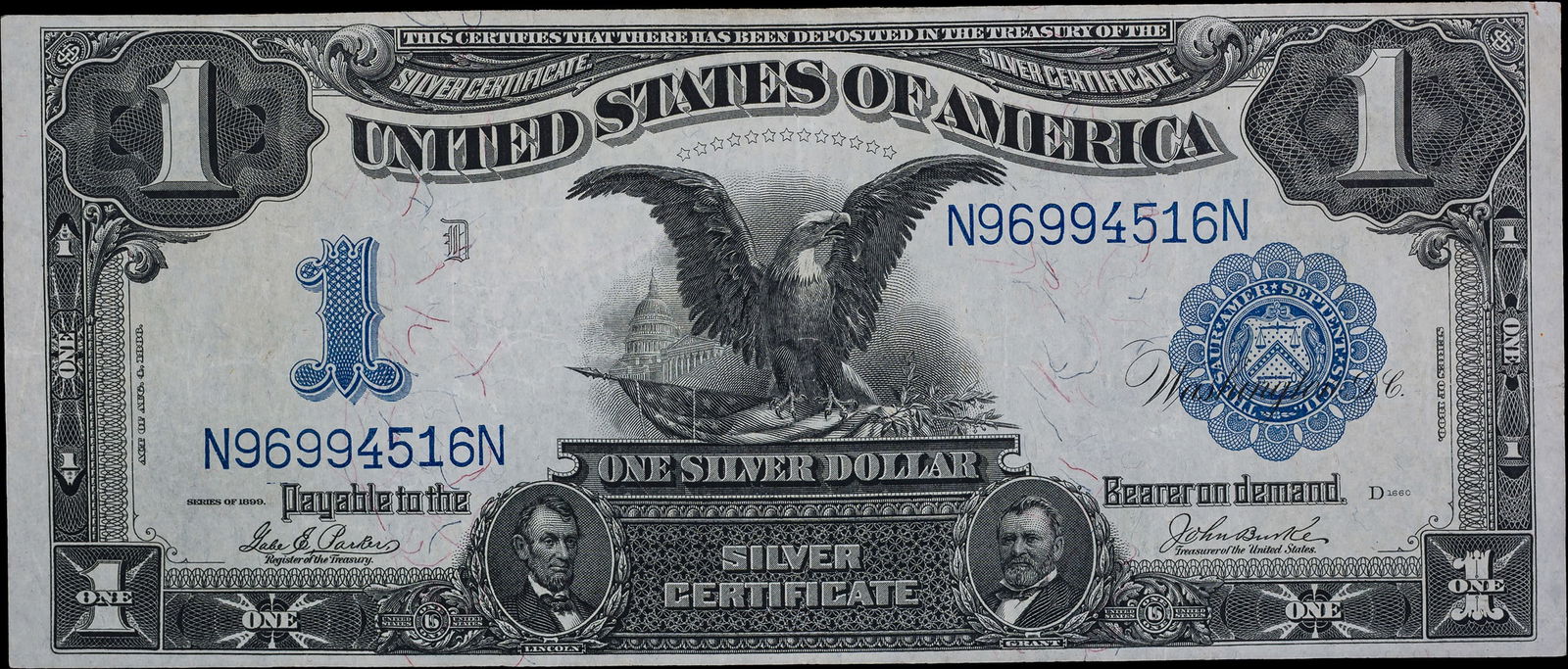 AU+ 1899 $1 Black Eagle Silver Certificate (1 of 2)