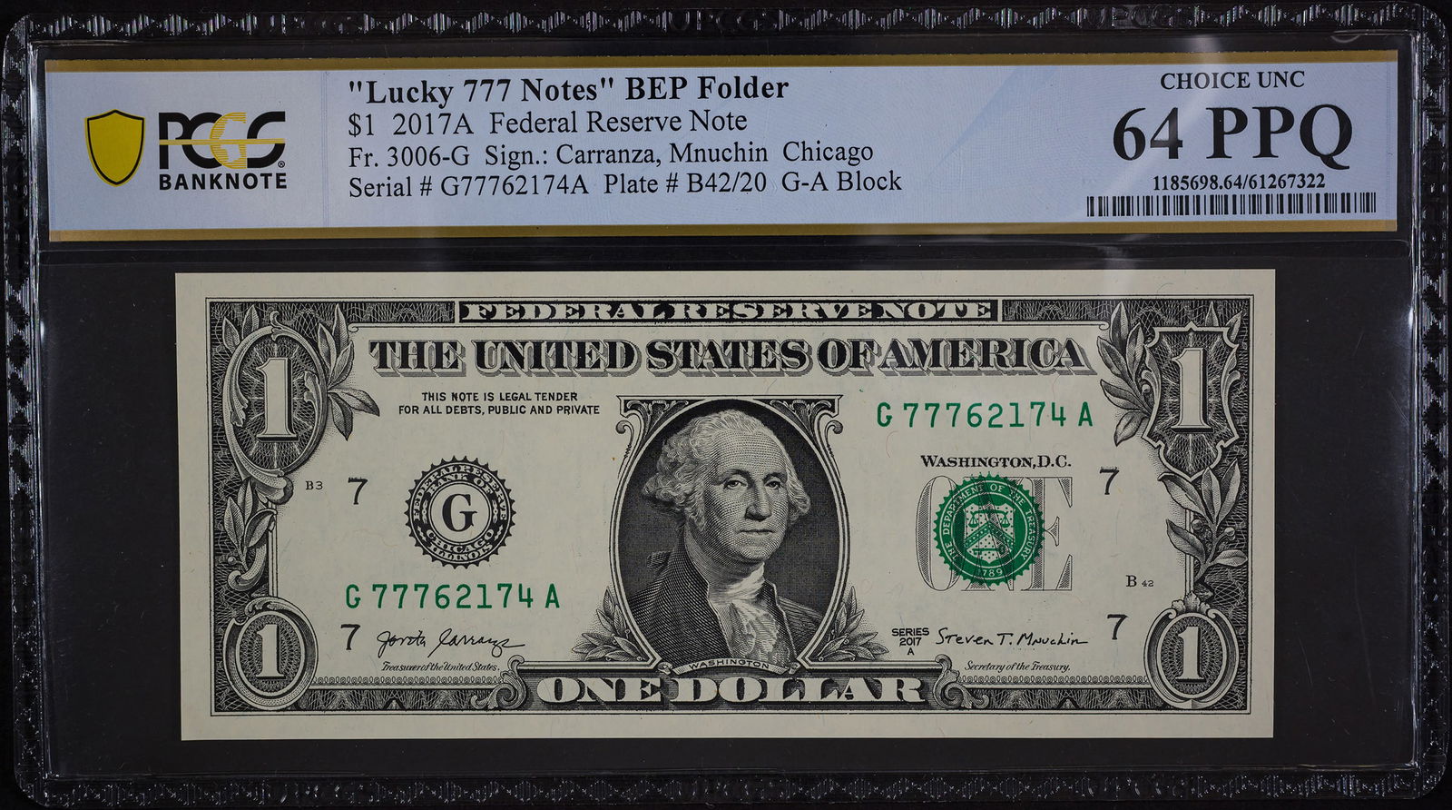 PCGS 64PPQ 2017 Lucky 777 $1 FRN (1 of 2)