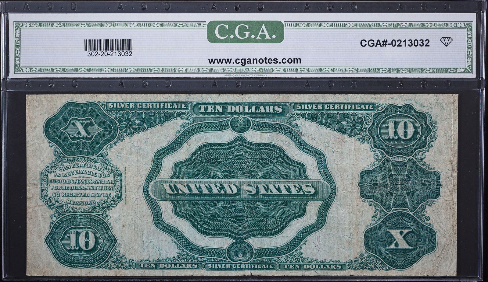 CGA VF-20 1908 $10 "Tombstone" Note - 2