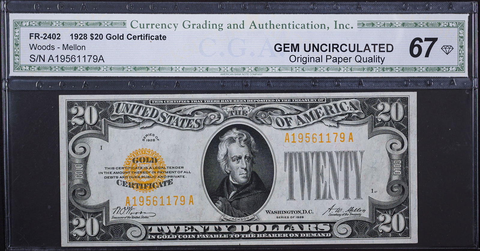 CGA-67 1928 $20 Gold Certificate (1 of 2)