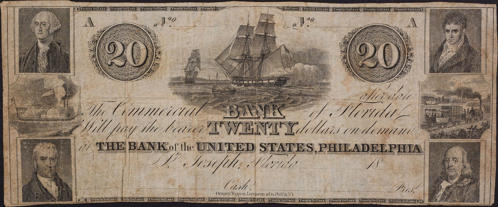 Florida. St. Joseph. Fine to VF $20 Note (1 of 2)