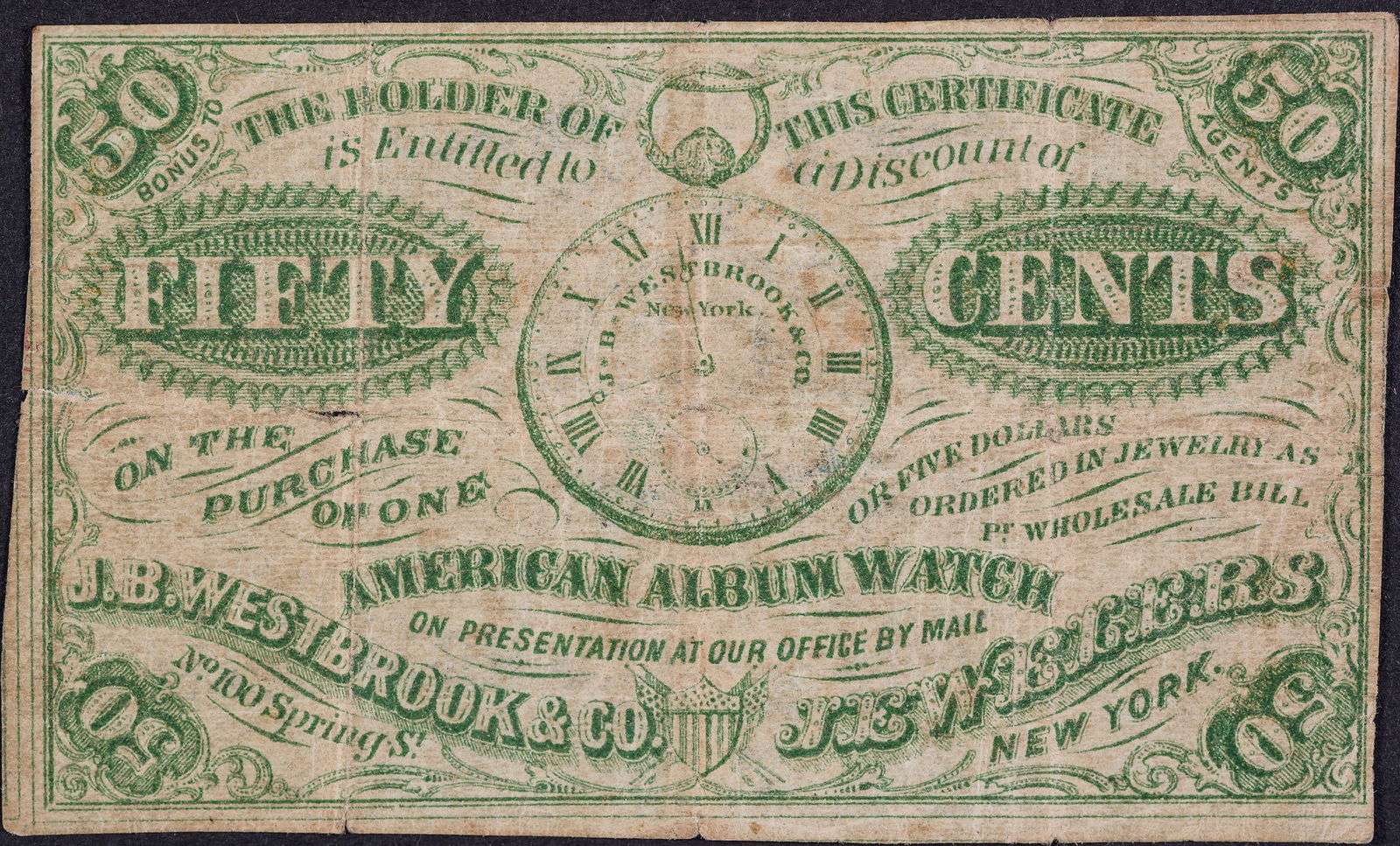 Fine 1870s 50-Cents Merchant Scrip Rarity (1 of 2)