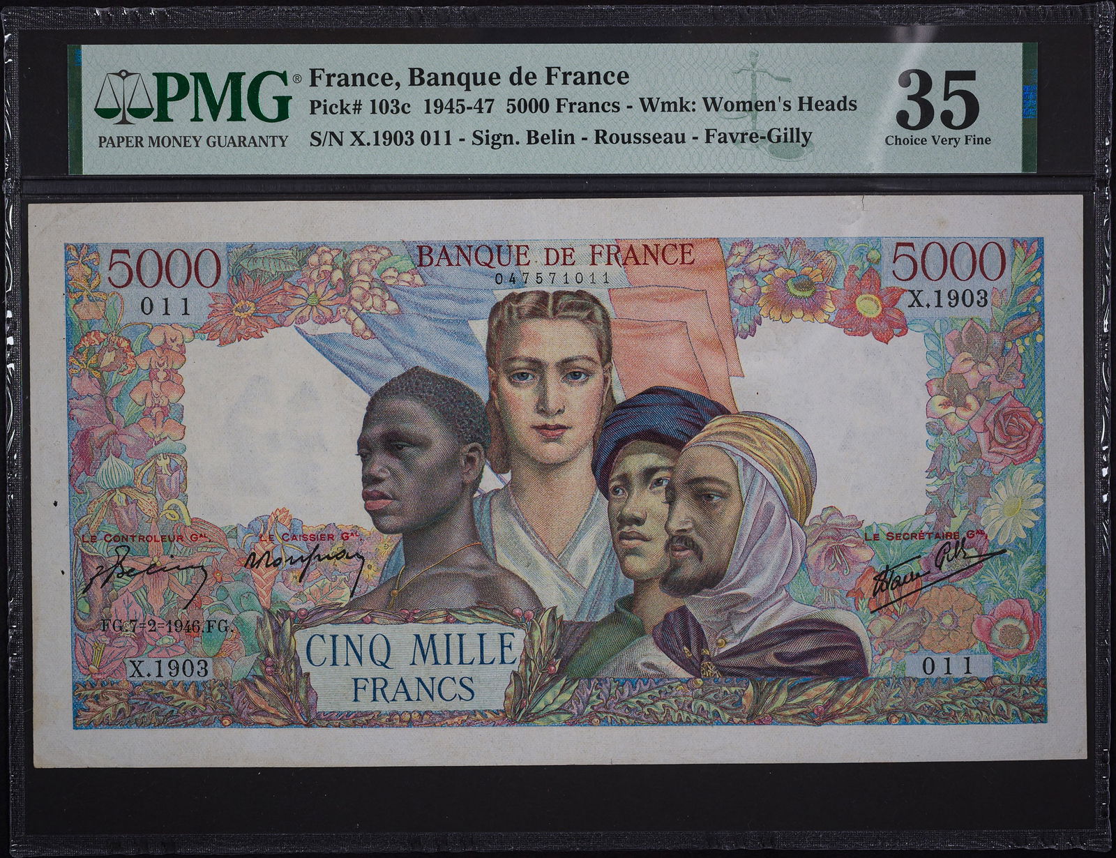 France. PMG VF-35 1945-47 5000 Francs: Looks far nicer than your typical VF-35.