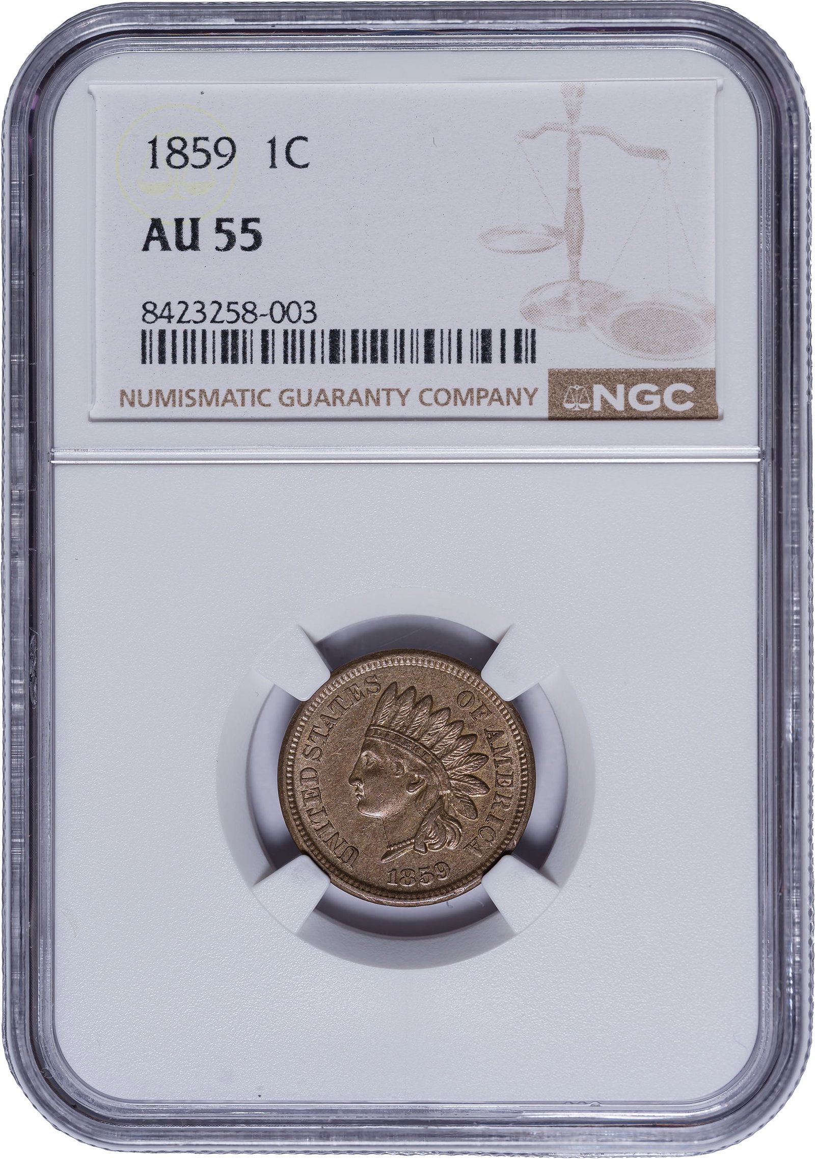 NGC AU-55 1859 Indian Cent (1 of 2)