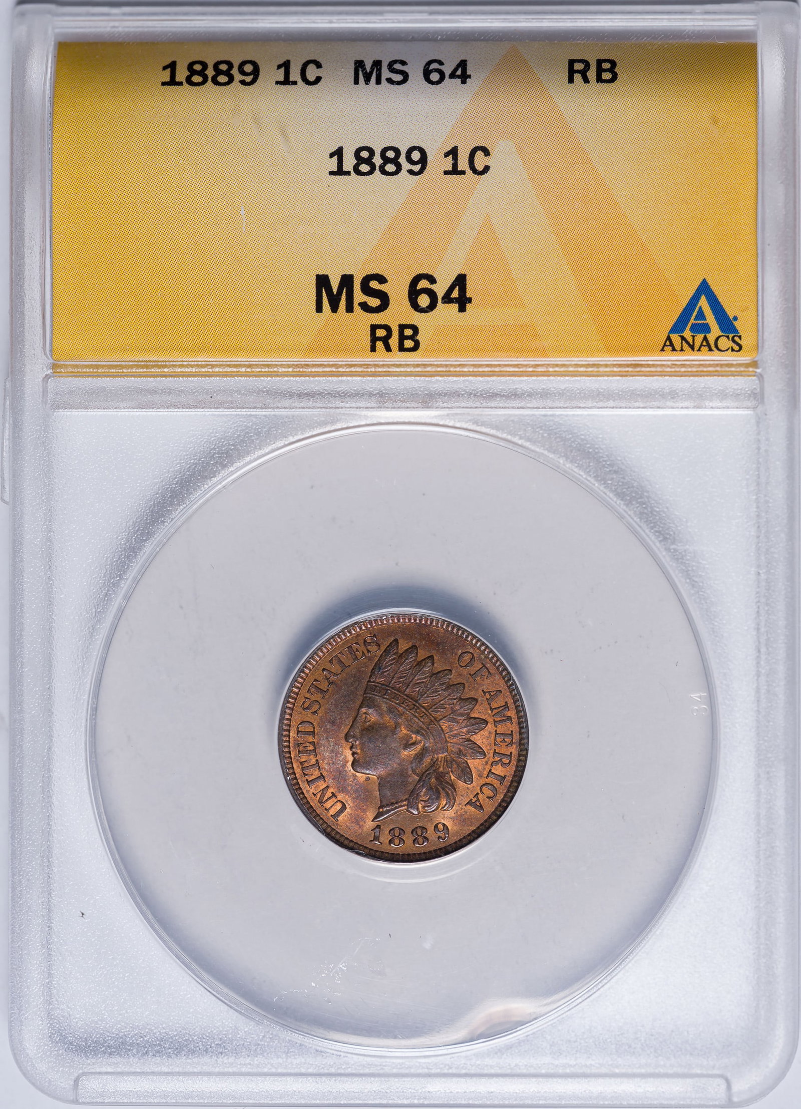 ANACS MS-64 RB 1889 Indian Cent: Original with a nice mix of red and brown.