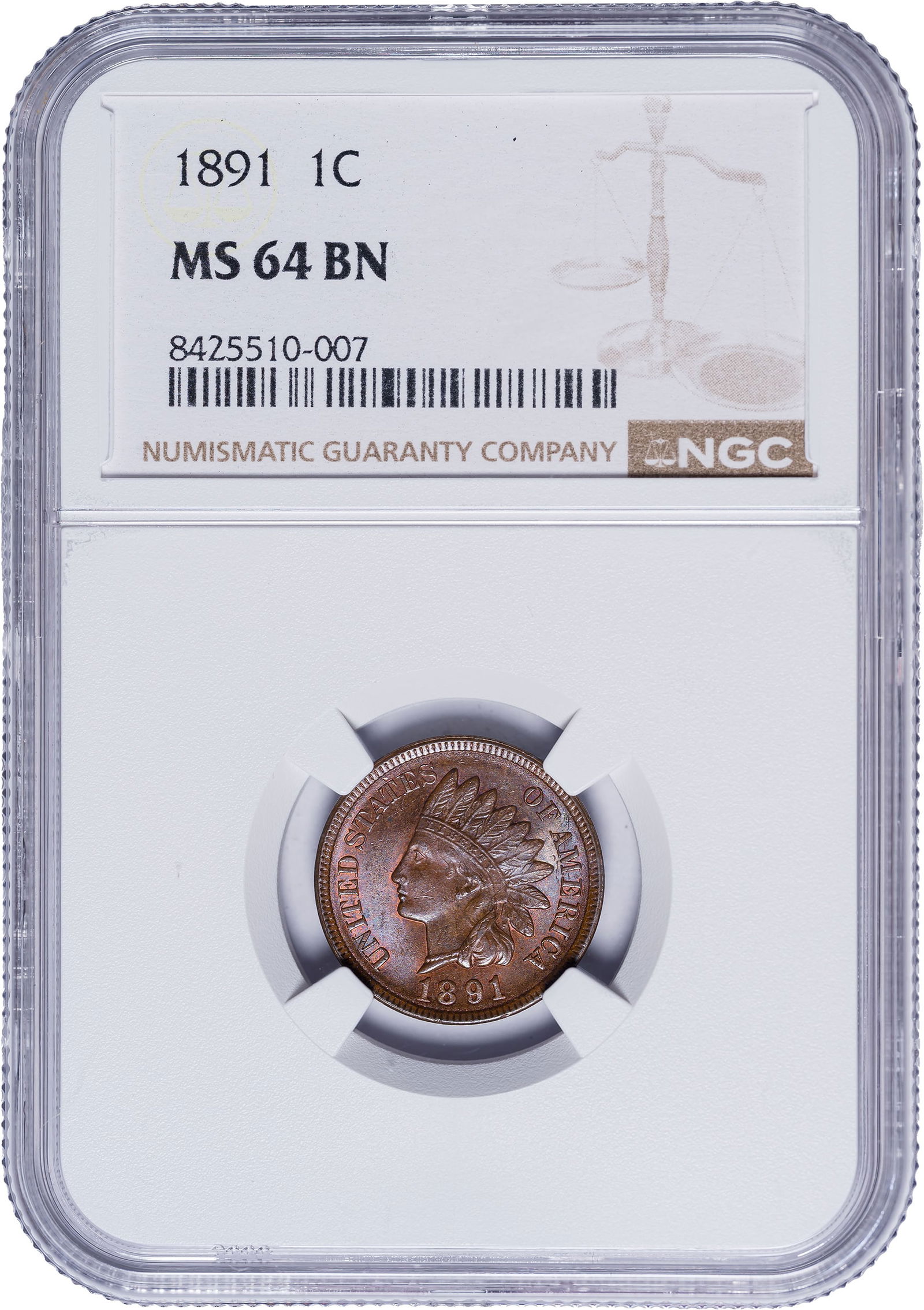 NGC MS-64 BN 1891 Indian Cent (1 of 2)