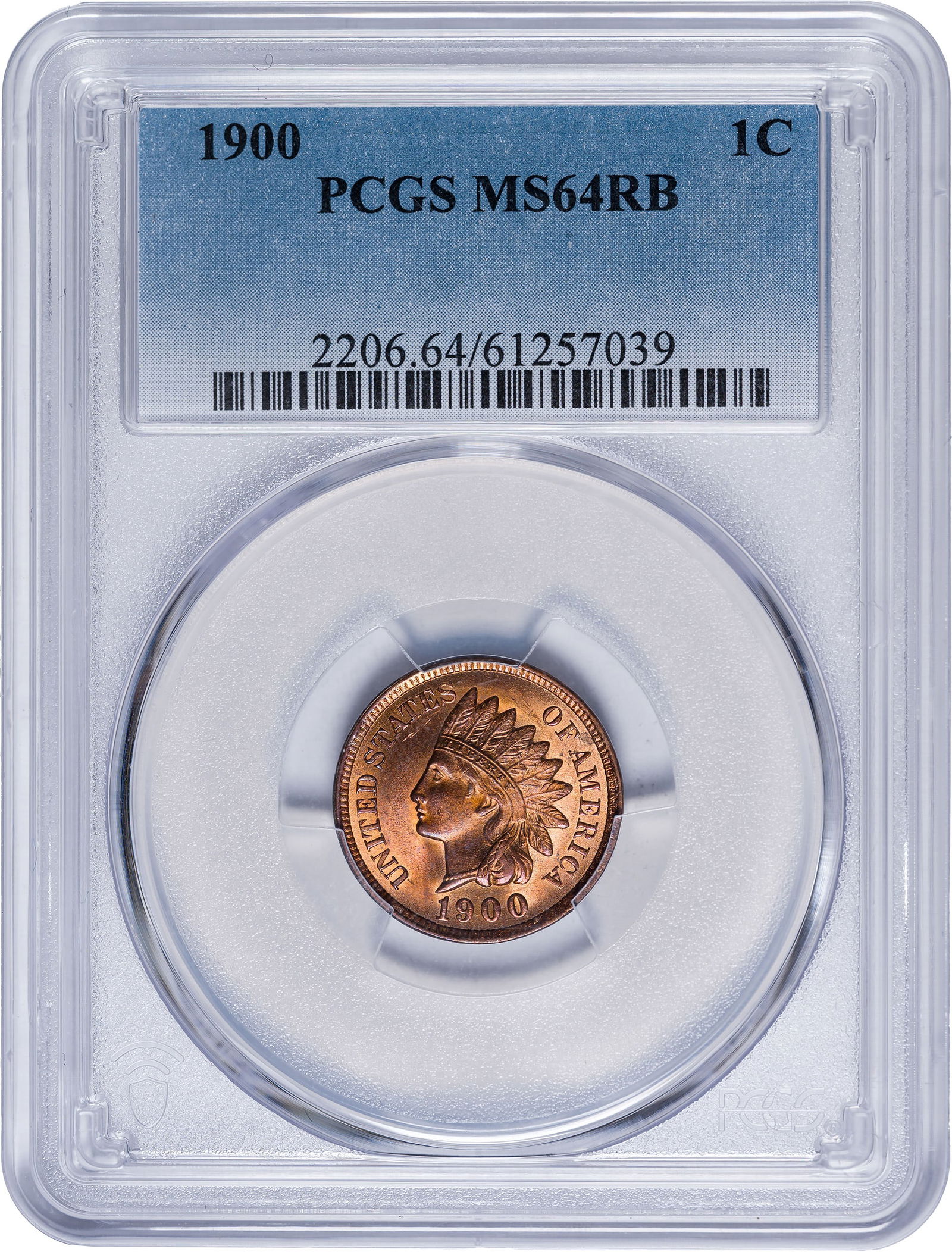PCGS MS-64 RB 1900 Indian Cent: Shows nearly full red.