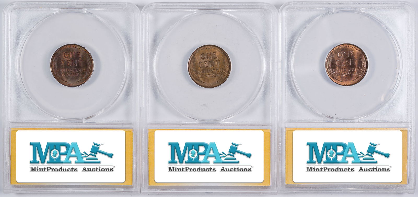 3 Pcs ANACS Certified 1909-VDB Lincoln Cents - 2