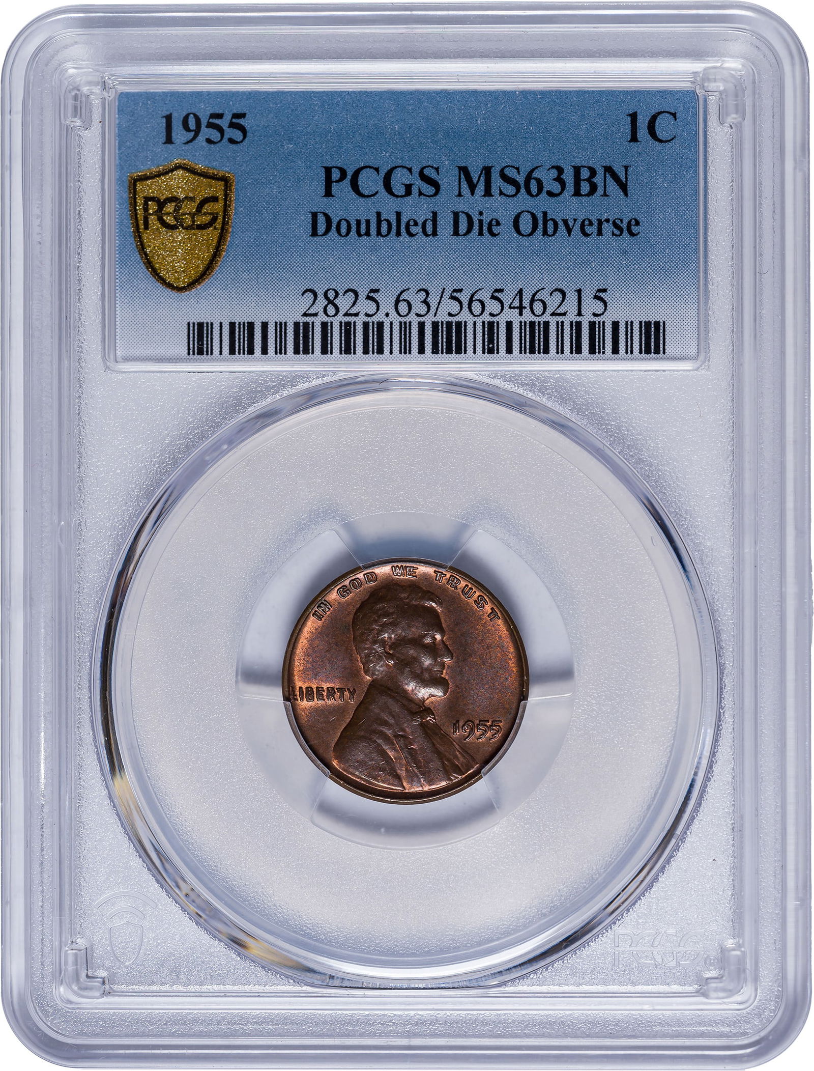 PCGS MS-63 BN 1955/55 Doubled Die Lincoln: A wonderfully choice PQ example that shows a lot of red!