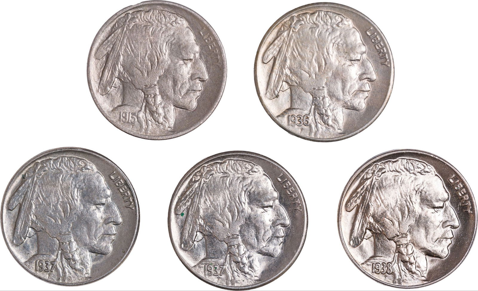 5 Certified Buffalo Nickels: Includes: ANACS F-12 1926-D, NGC VG-10 1926-S, PCGS VF-30 1927-S, PCGS VF-30 1928-S & NGC EF-45 1928-S. (Total: 5 pcs)