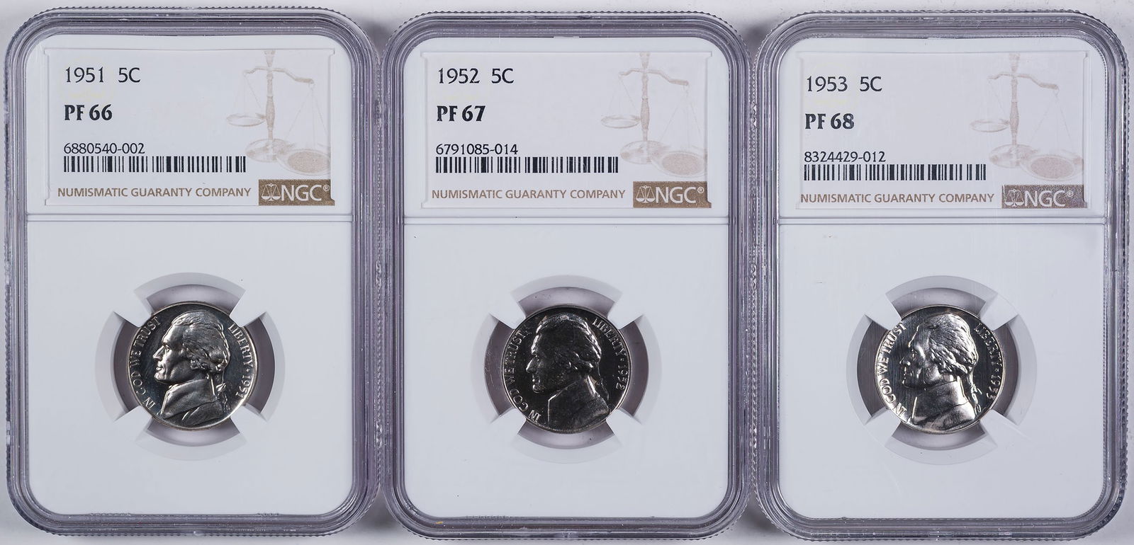 3 NGC High Grade Proof 1950's Jefferson Nickels (1 of 2)