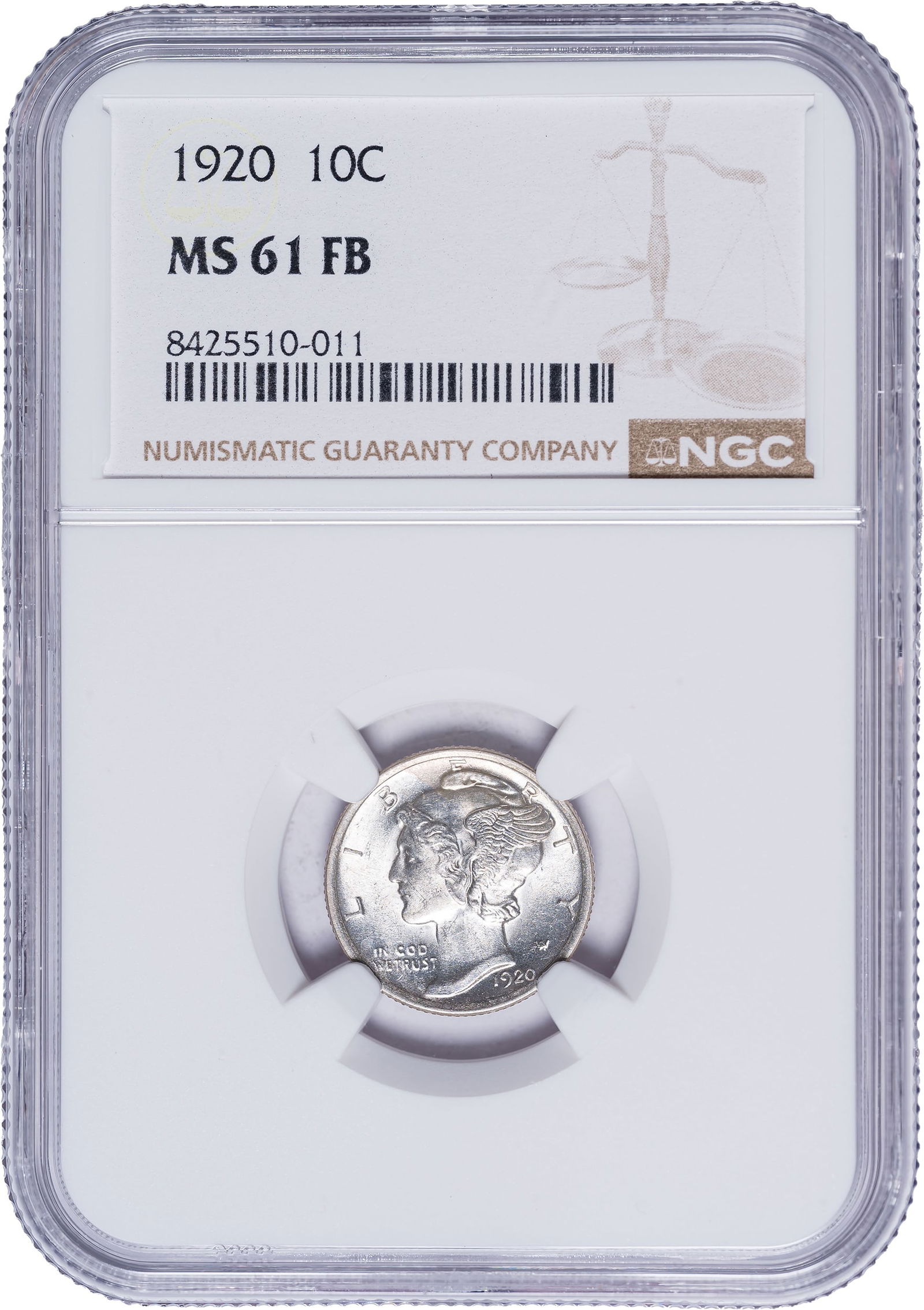 NGC MS-61 FB 1920 Dime: Sharp, brilliant, and highly lustrous.