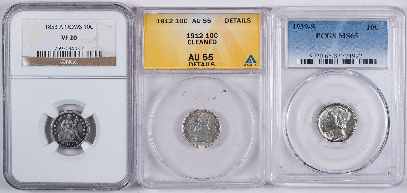 Trio Of Certified Dime Types (1 of 2)