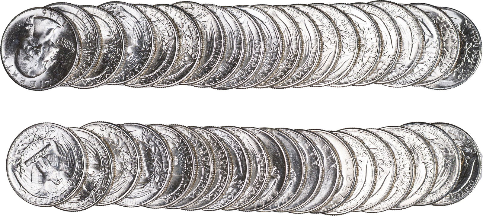 Choice To Gem Roll Of 1946-S Washington Quarters: A wonderfully brilliant roll. Original rolls such as this from the 1940's are rarely seen.