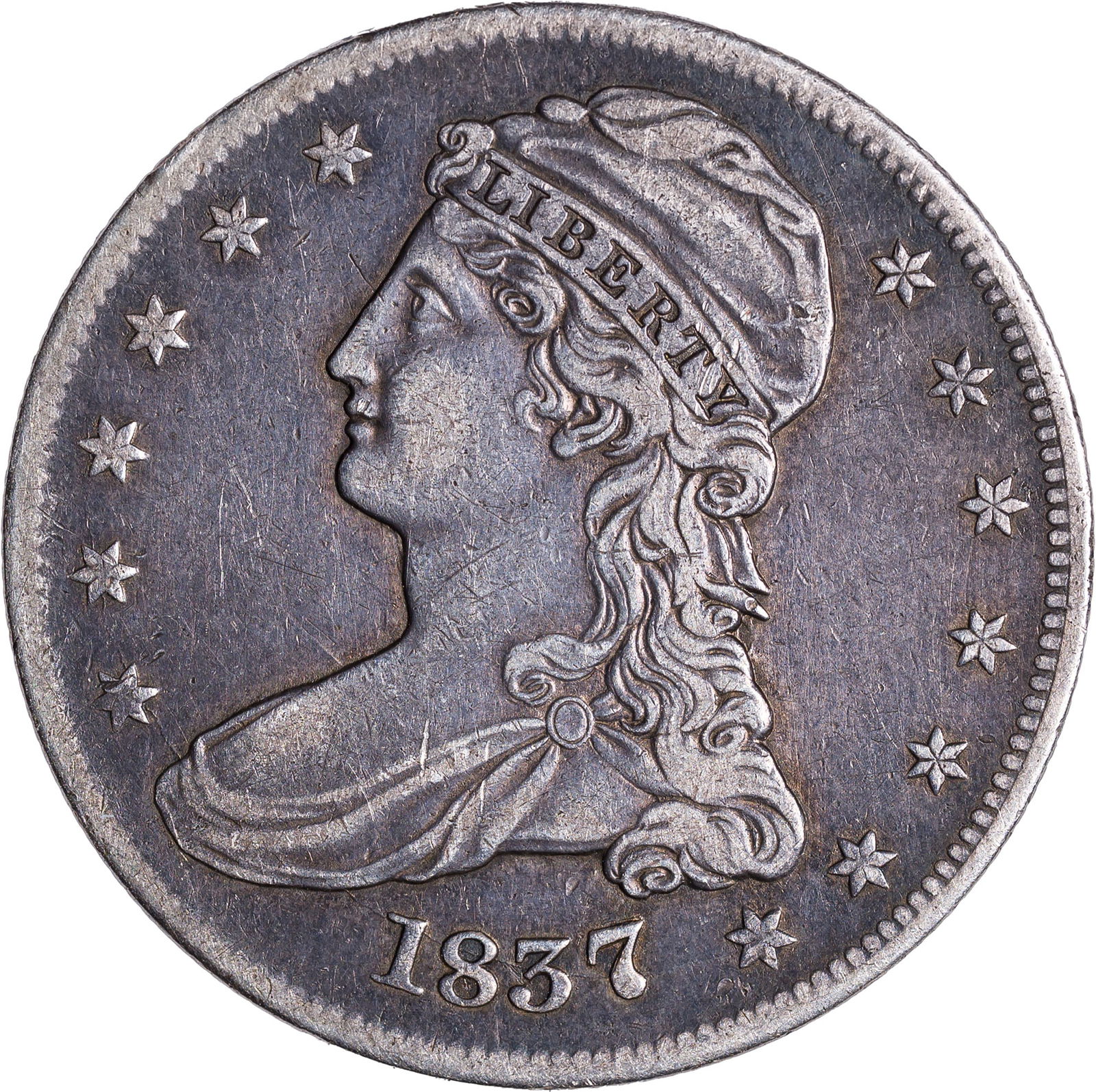 EF-40 1837 Reeded Edge Half Dollar: A nice original example.