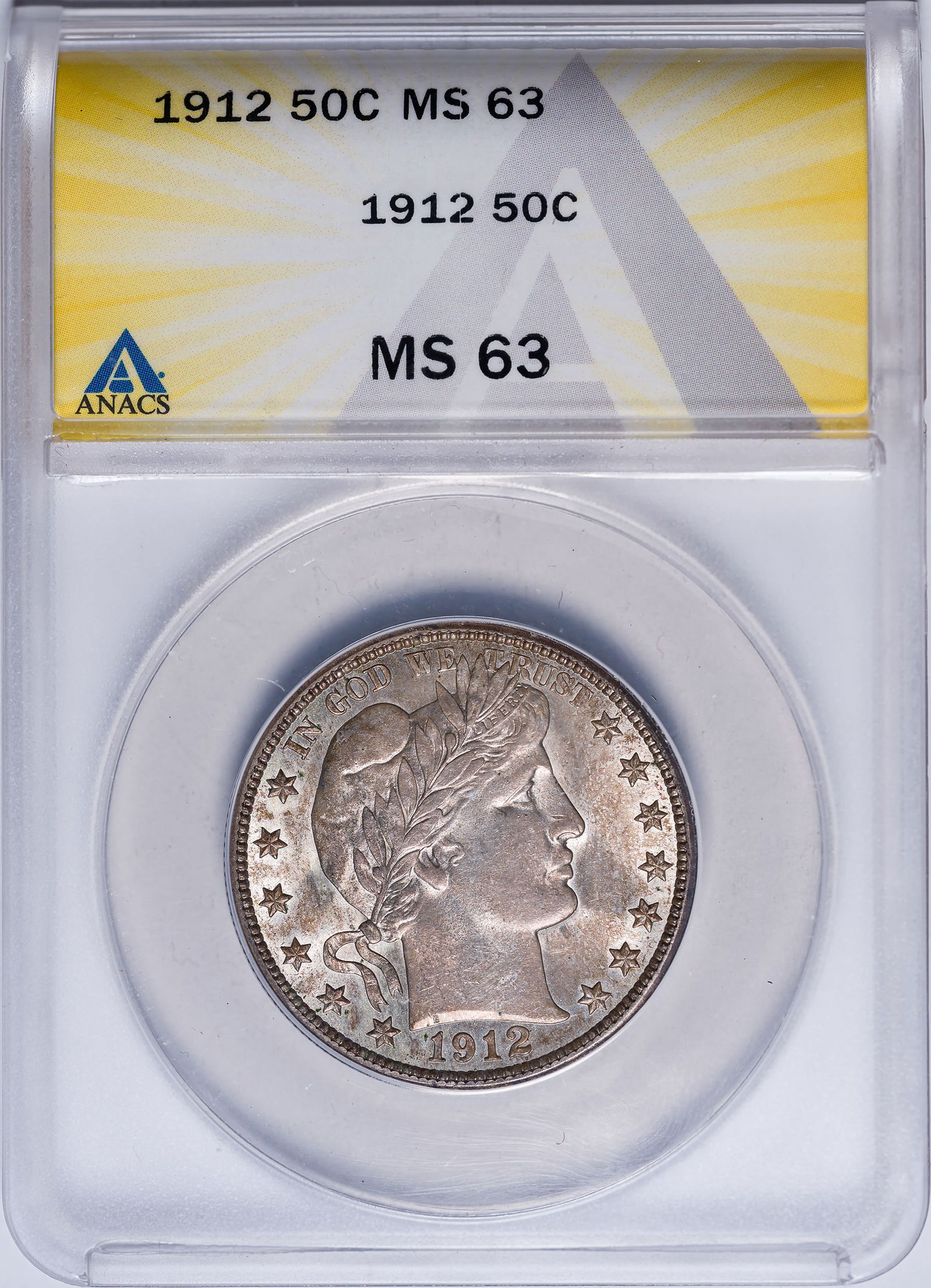 ANACS MS-63 1912 Barber Half Dollar: A decidedly choice original Barber.