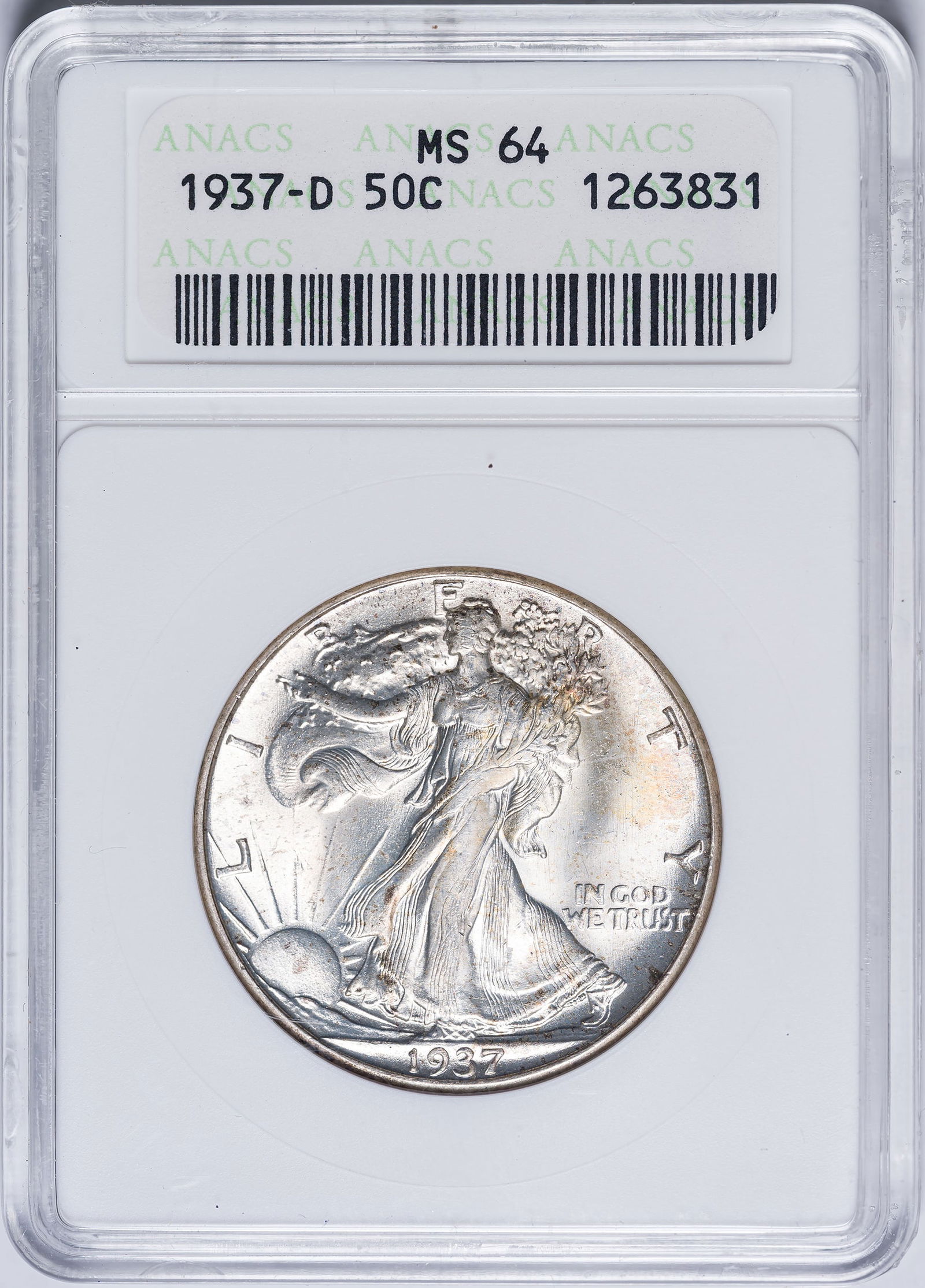 ANACS 1937-D Walking Liberty Half Dollar (1 of 2)