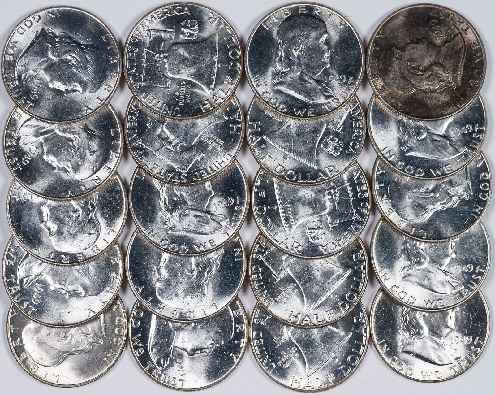 Original BU Roll Of 1949 Franklin Half Dollars (1 of 1)