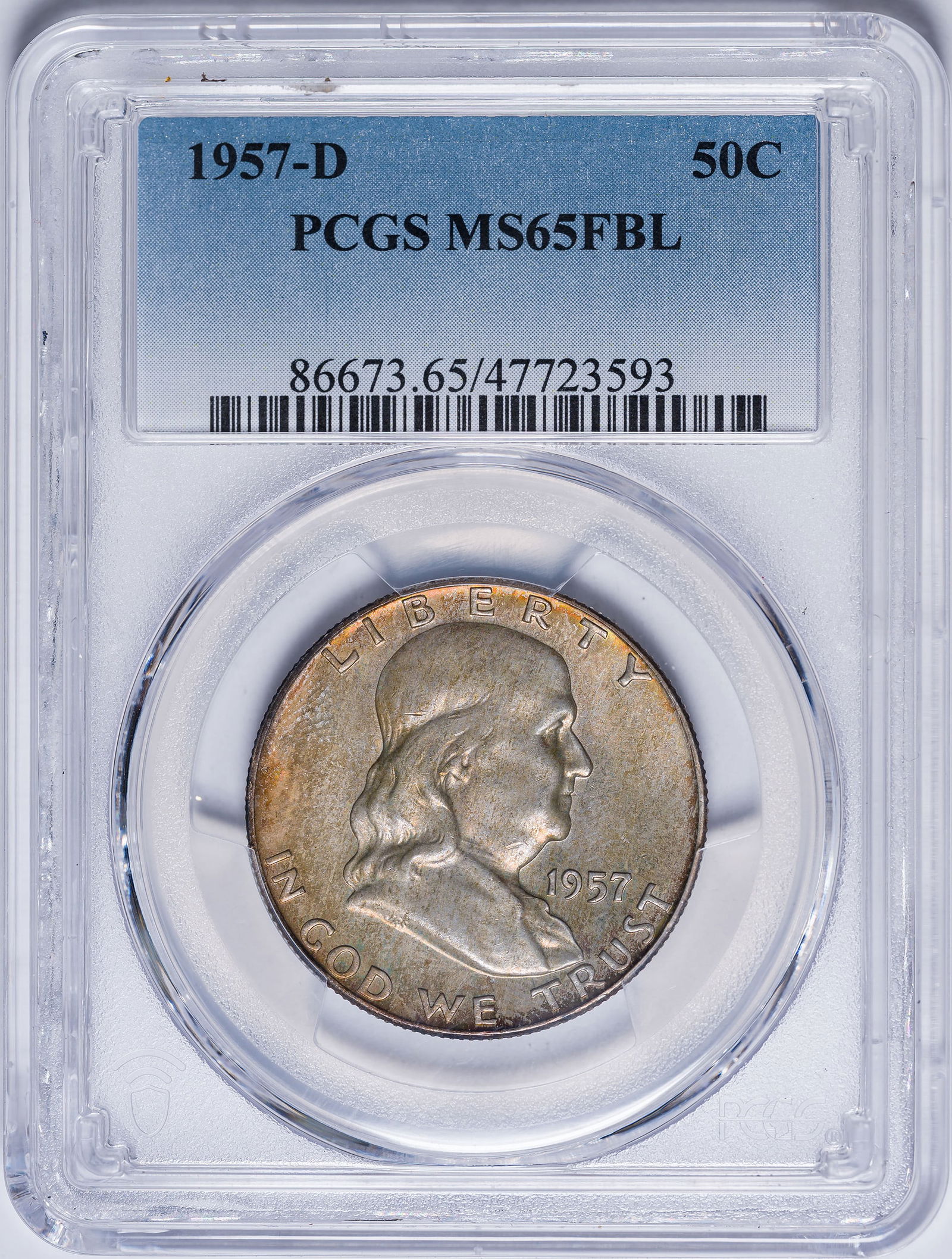 PCGS MS-65 FBL 1957-D Franklin Half Dollar (1 of 2)