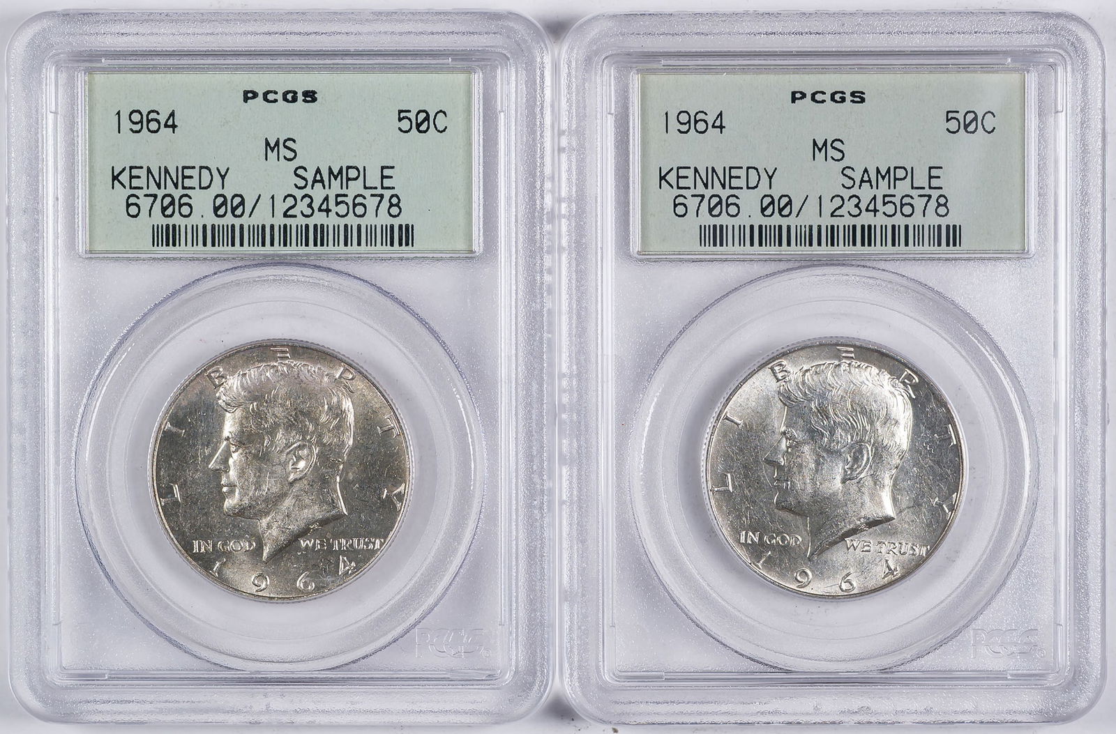 Pair Of PCGS Sample 1964 Kennedy Half Dollars (1 of 2)