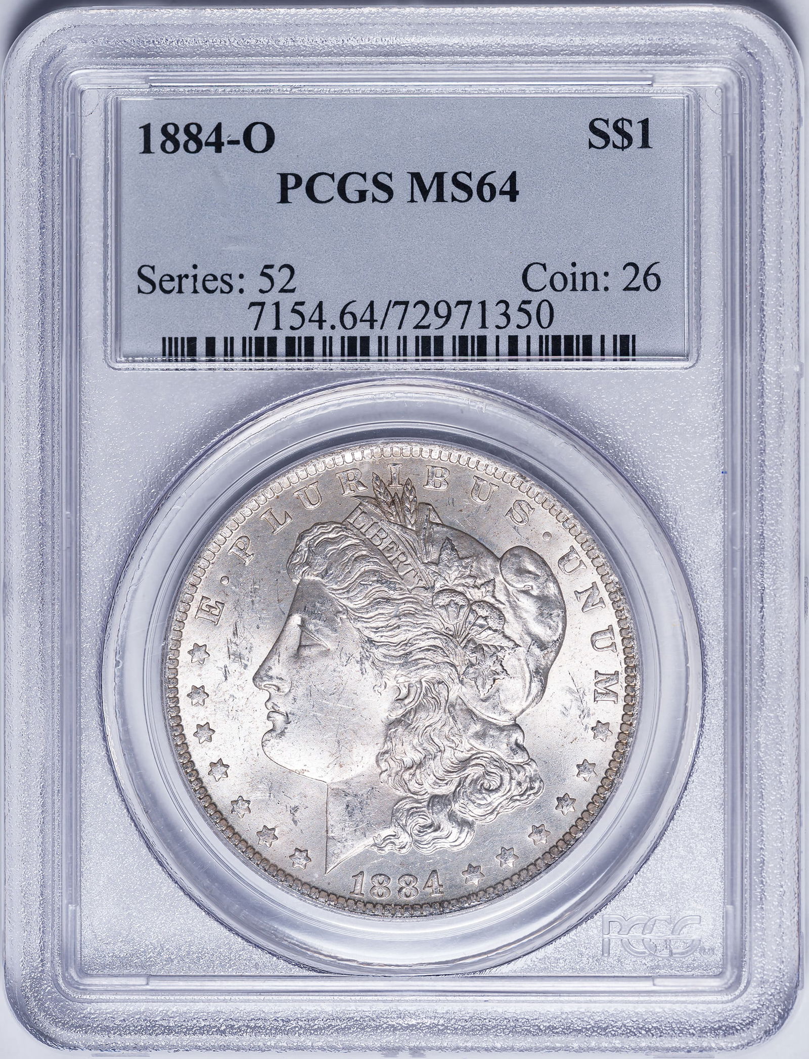 PCGS MS-64 1884-O Morgan Dollar: Mostly brilliant