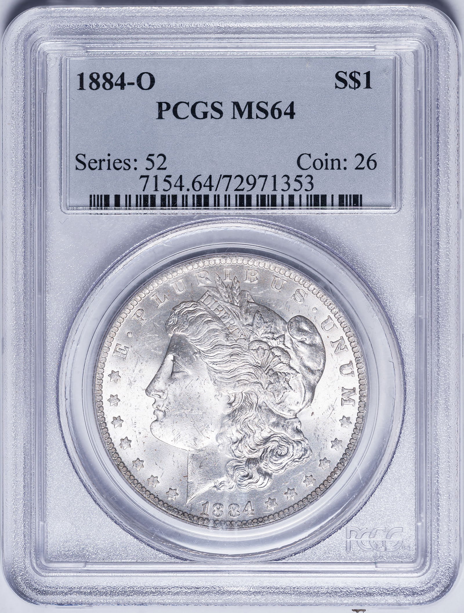 PCGS MS-64 1884-O Morgan Dollar: Brilliant.
