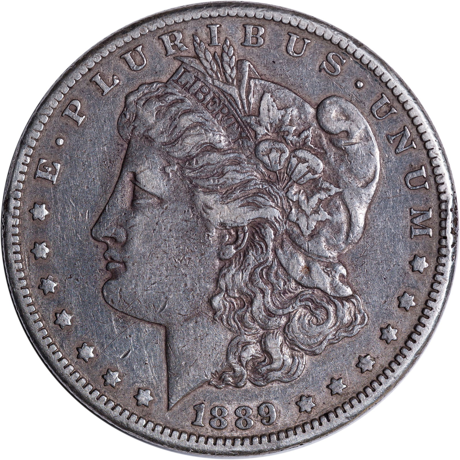 EF-40+ 1889-CC Morgan Dollar: Sharp, with a small rim bruise at 3:00 on the obverse. Still shows a touch of mint luster!
