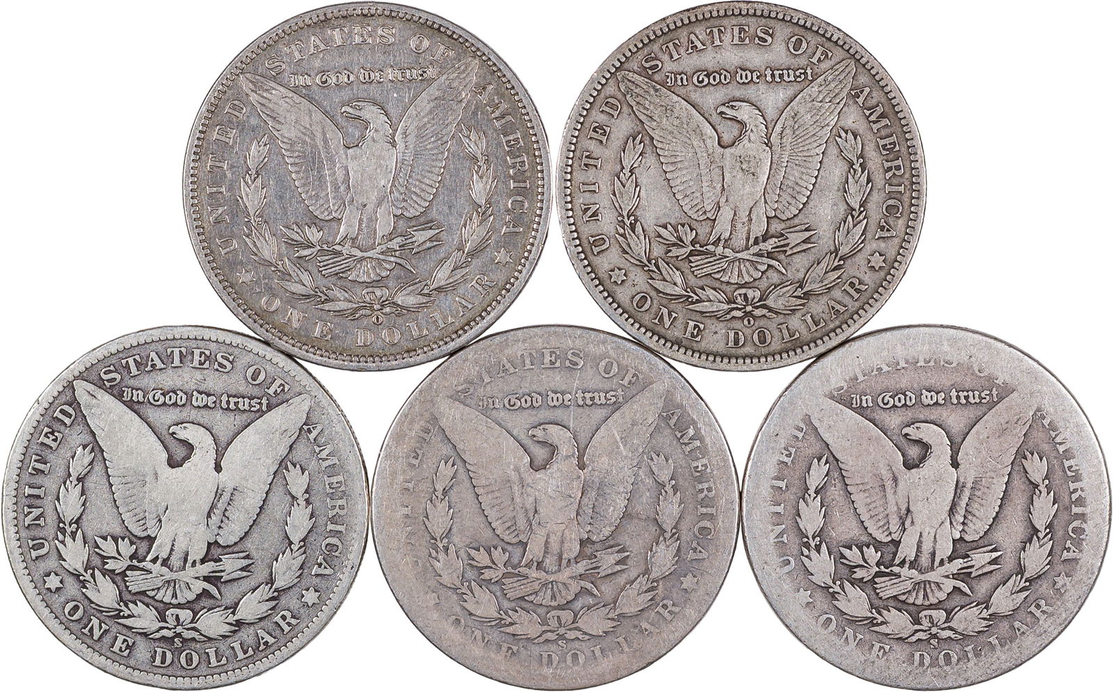 5 Mixed Morgan Dollars - 2