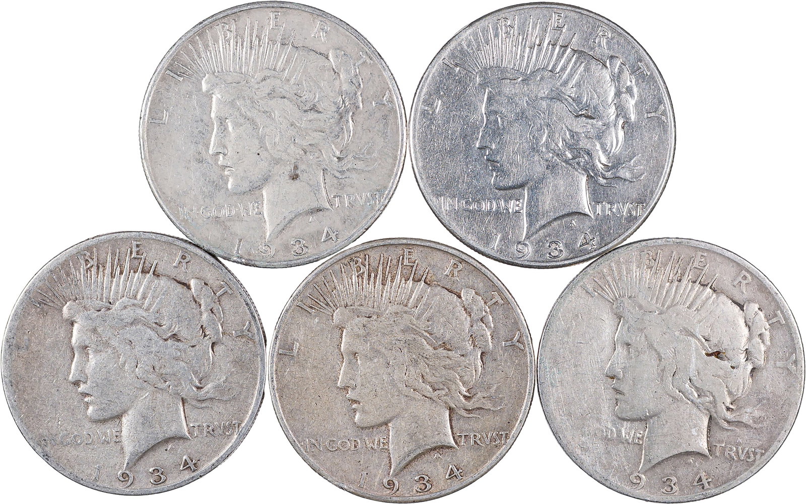 5 Pcs 1934-S Peace Dollars (1 of 2)