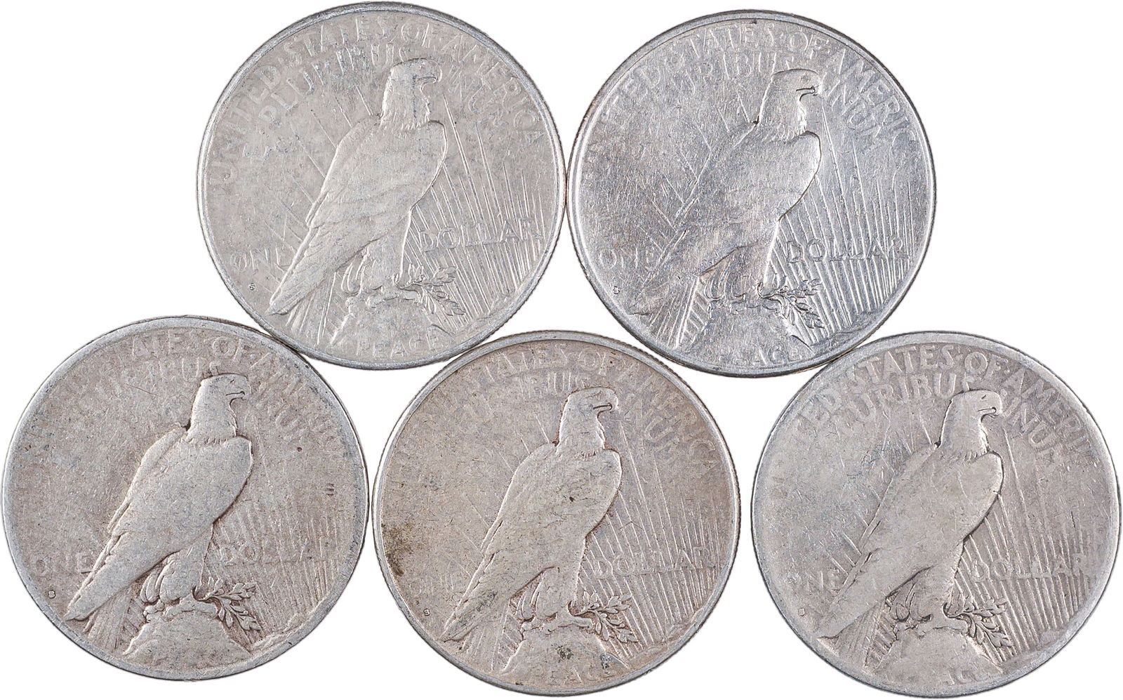 5 Pcs 1934-S Peace Dollars - 2