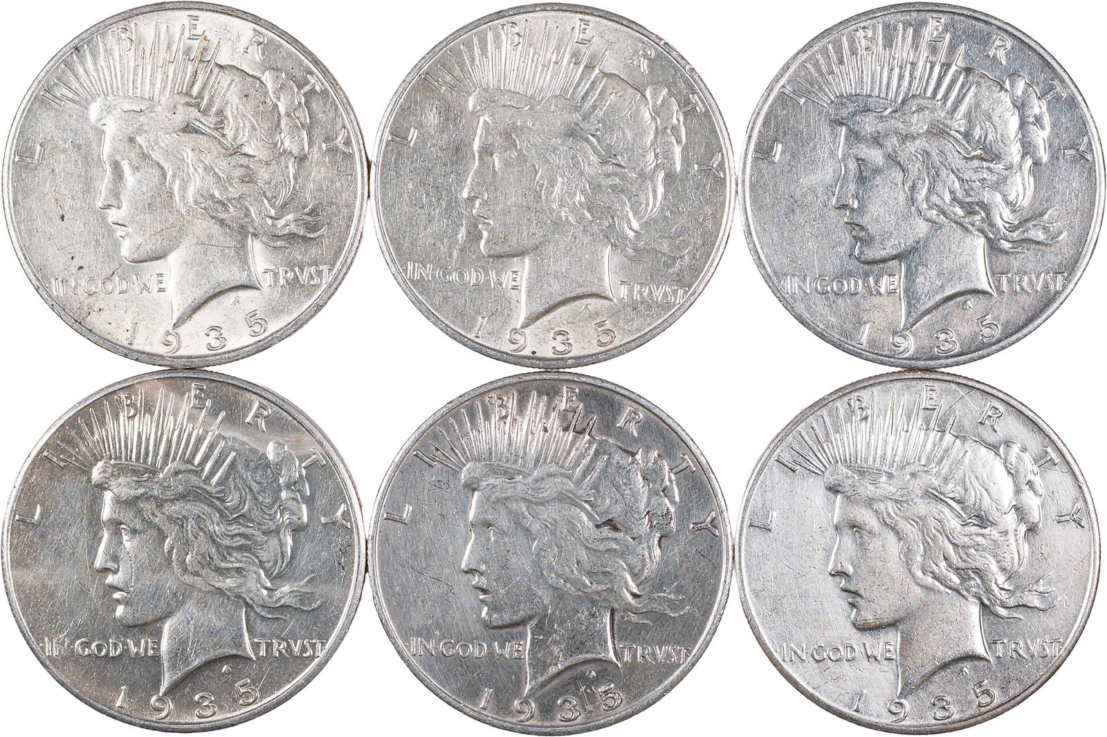 6 Pcs 1935-S Peace Dollars (1 of 2)