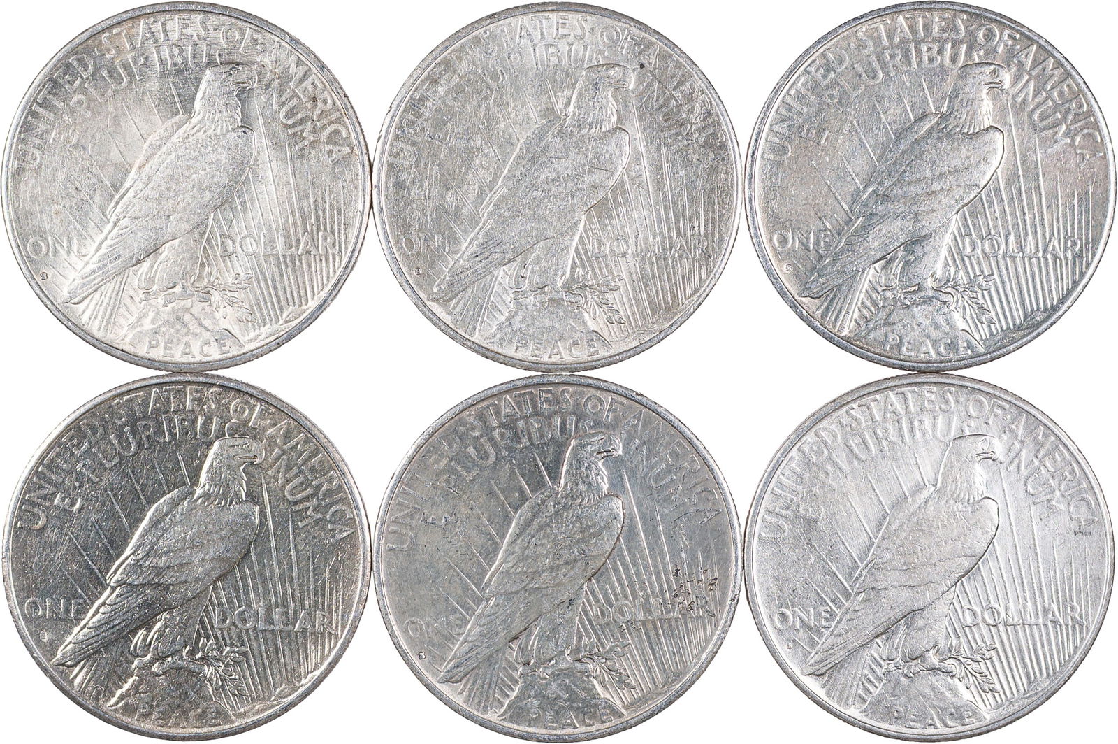 6 Pcs 1935-S Peace Dollars - 2