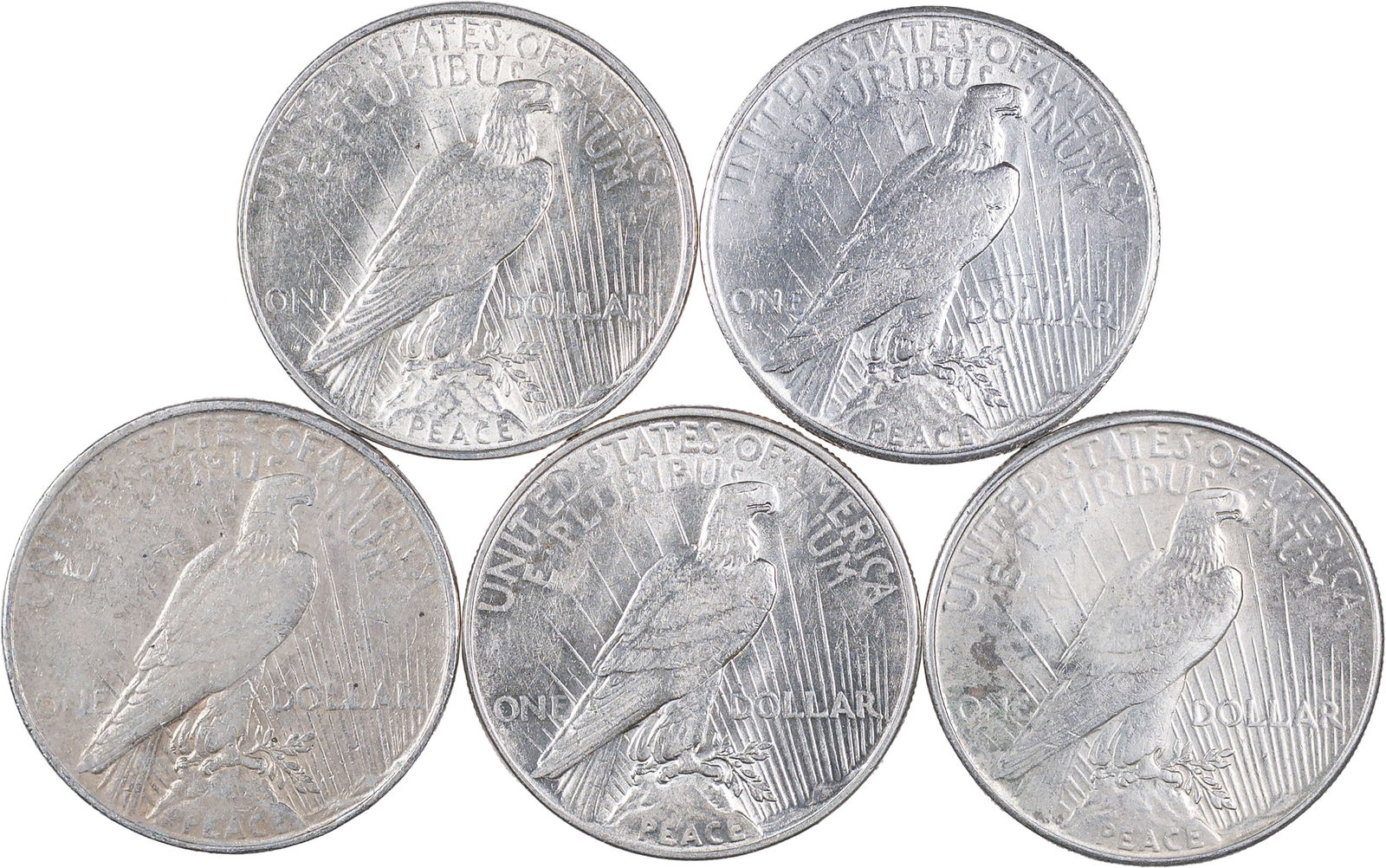 5 Mixed Date Peace Dollars - 2