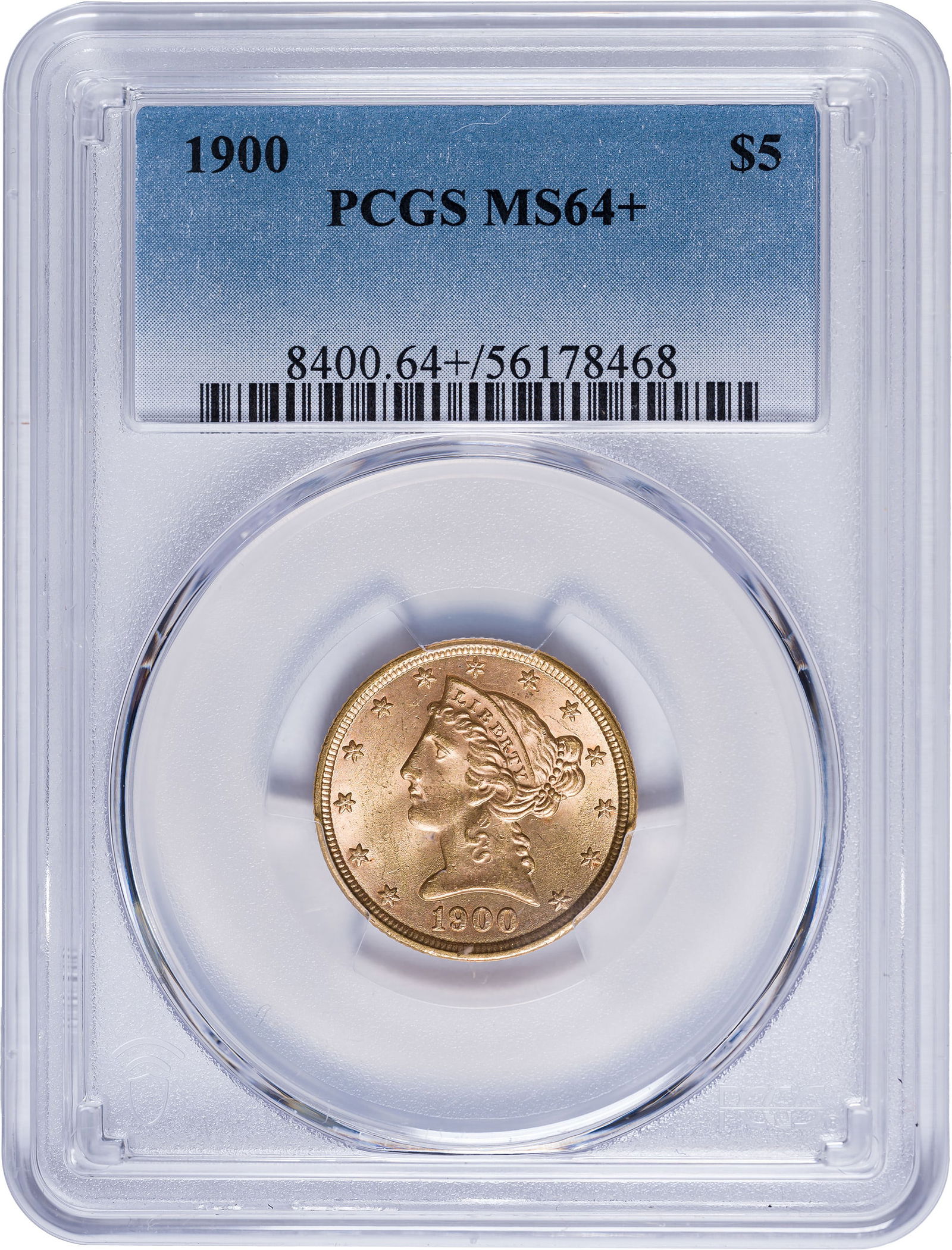 PCGS MS-64+ 1900 $5 Gold Liberty: A just miss gem to PCGS's eyes, but we're sure there are coins no finer than this in MS-65 holders.