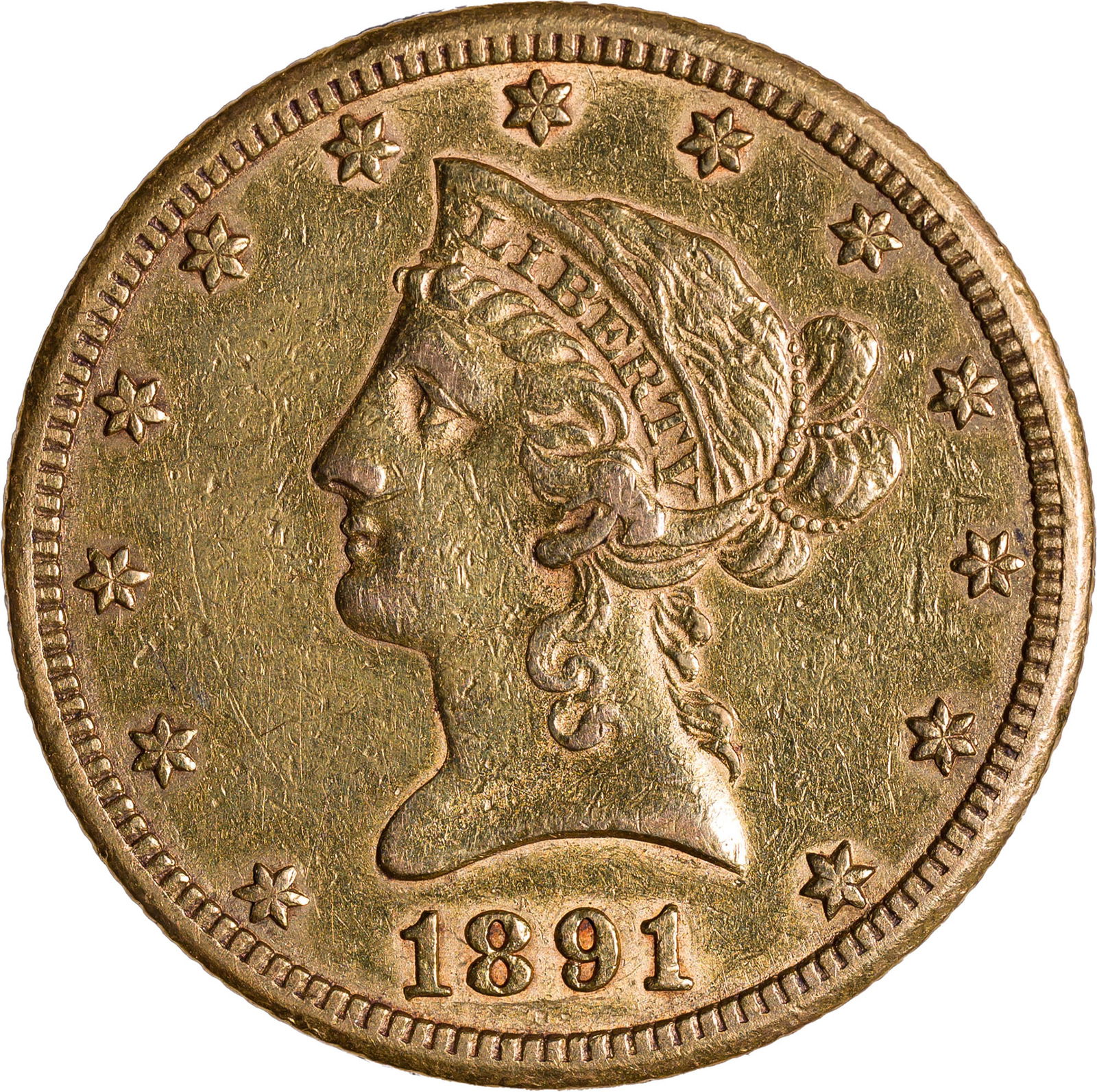 AU Details 1891-CC $10 Gold Liberty: Cleaned long ago. An always in demand Carson City Mint issue.