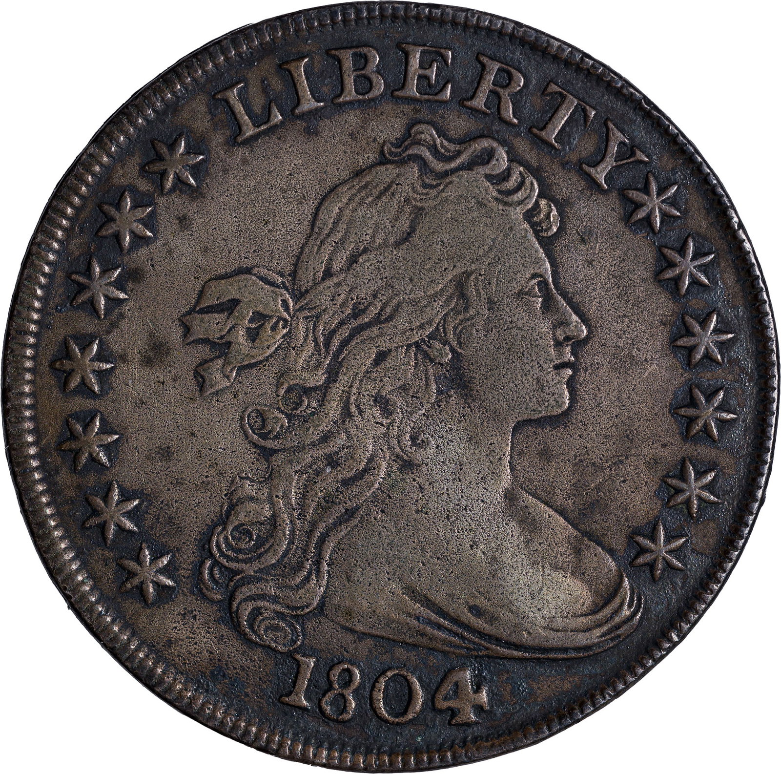 Exceptional Counterfeit 1804 Draped Bust Dollar: Excellent quality, easily EF for sharpness grade. Deep golden-gray with a deeper color to the reverse. Neat. Where else are you going to get one?