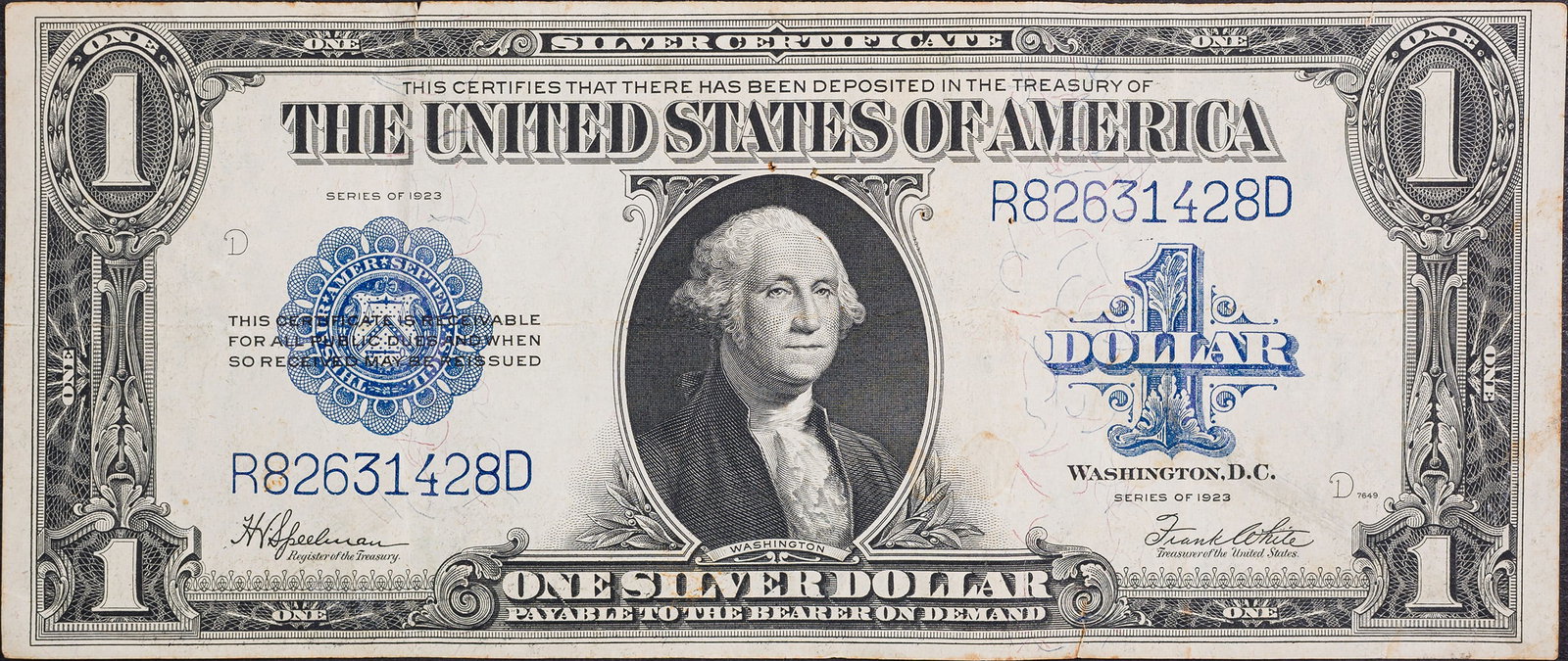 VF 1923 Horse Blanket $1: Pleasing for the grade with only light creasing and solid paper quality.